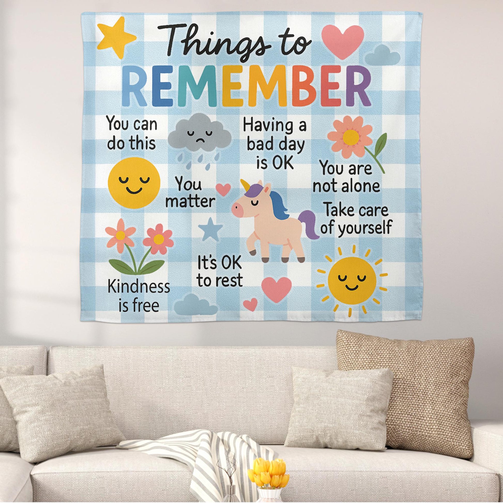Mental Health Wall Tapestry, Inspirational Classroom Decor, Motivational Kids Room Sign, Positive Affirmation Banner