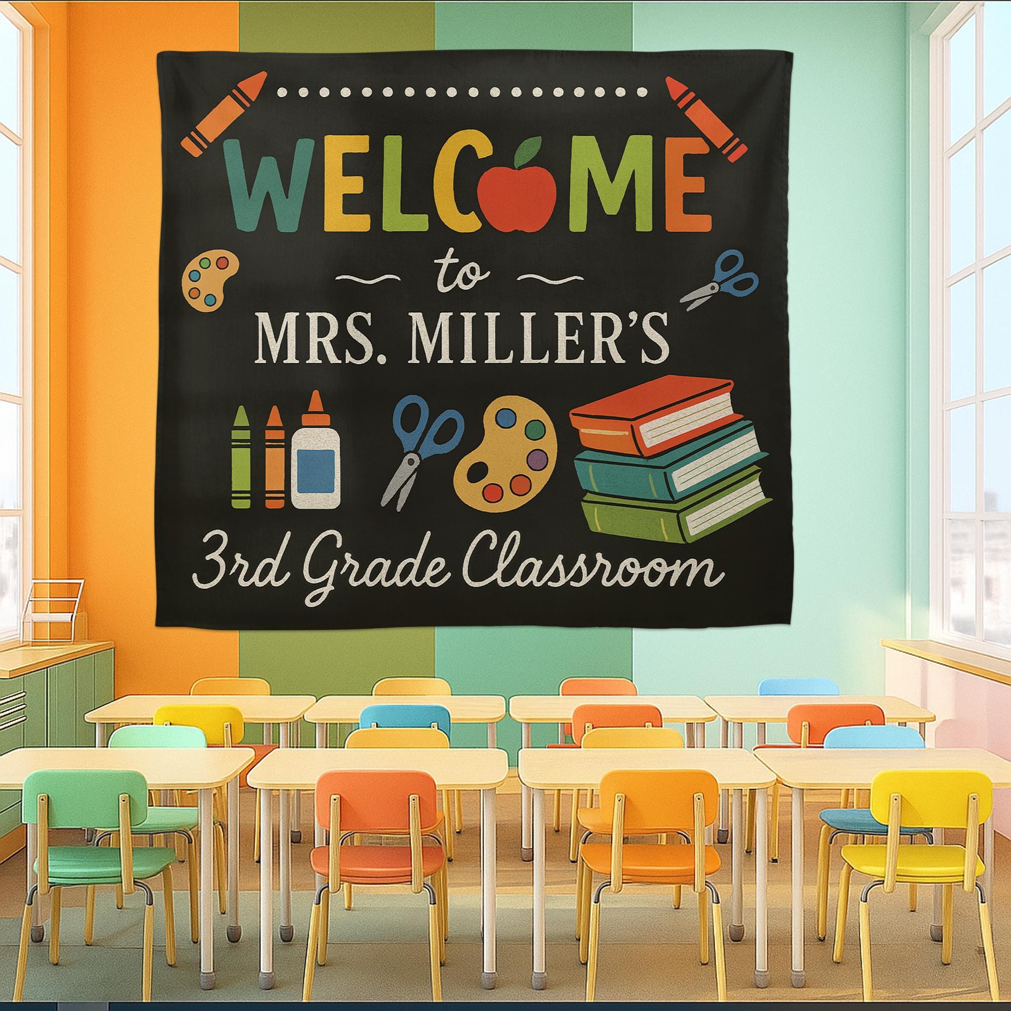Personalized Classroom Tapestry, Teacher Welcome Sign, 3rd Grade Wall Decor, Custom Back to School Banner, Teacher Gift