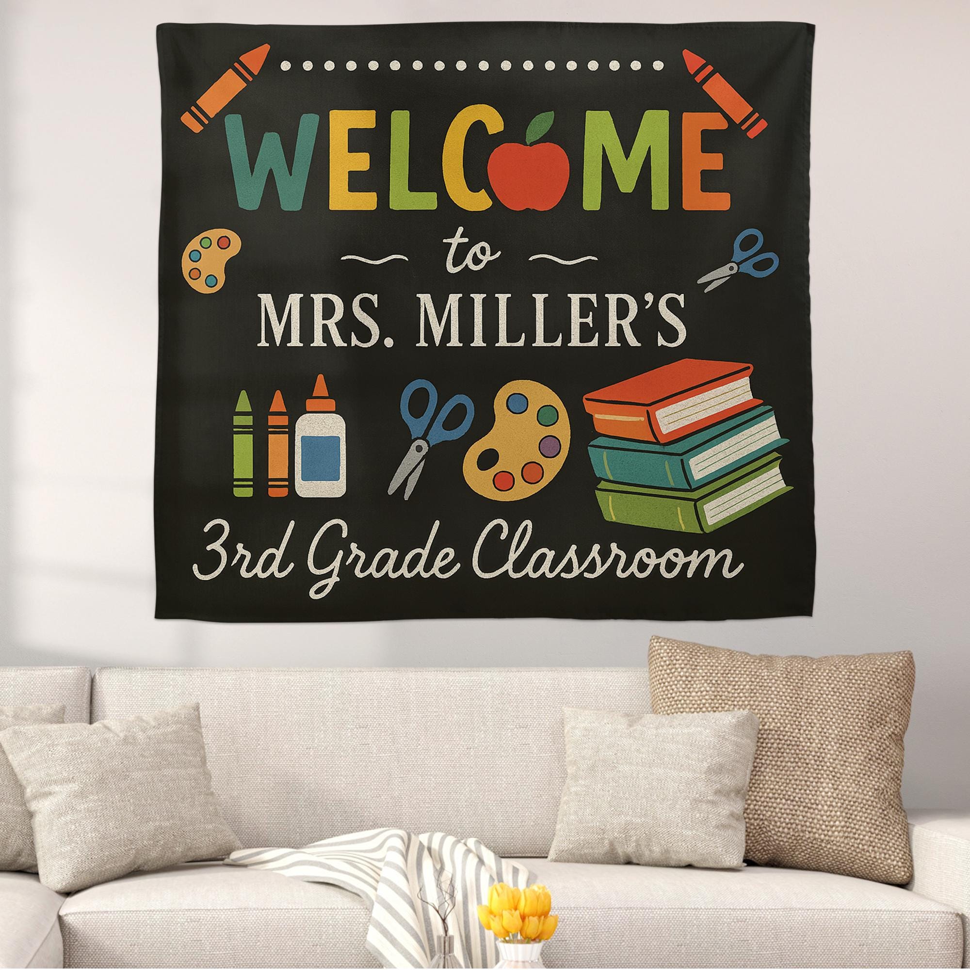 Personalized Classroom Tapestry, Teacher Welcome Sign, 3rd Grade Wall Decor, Custom Back to School Banner, Teacher Gift