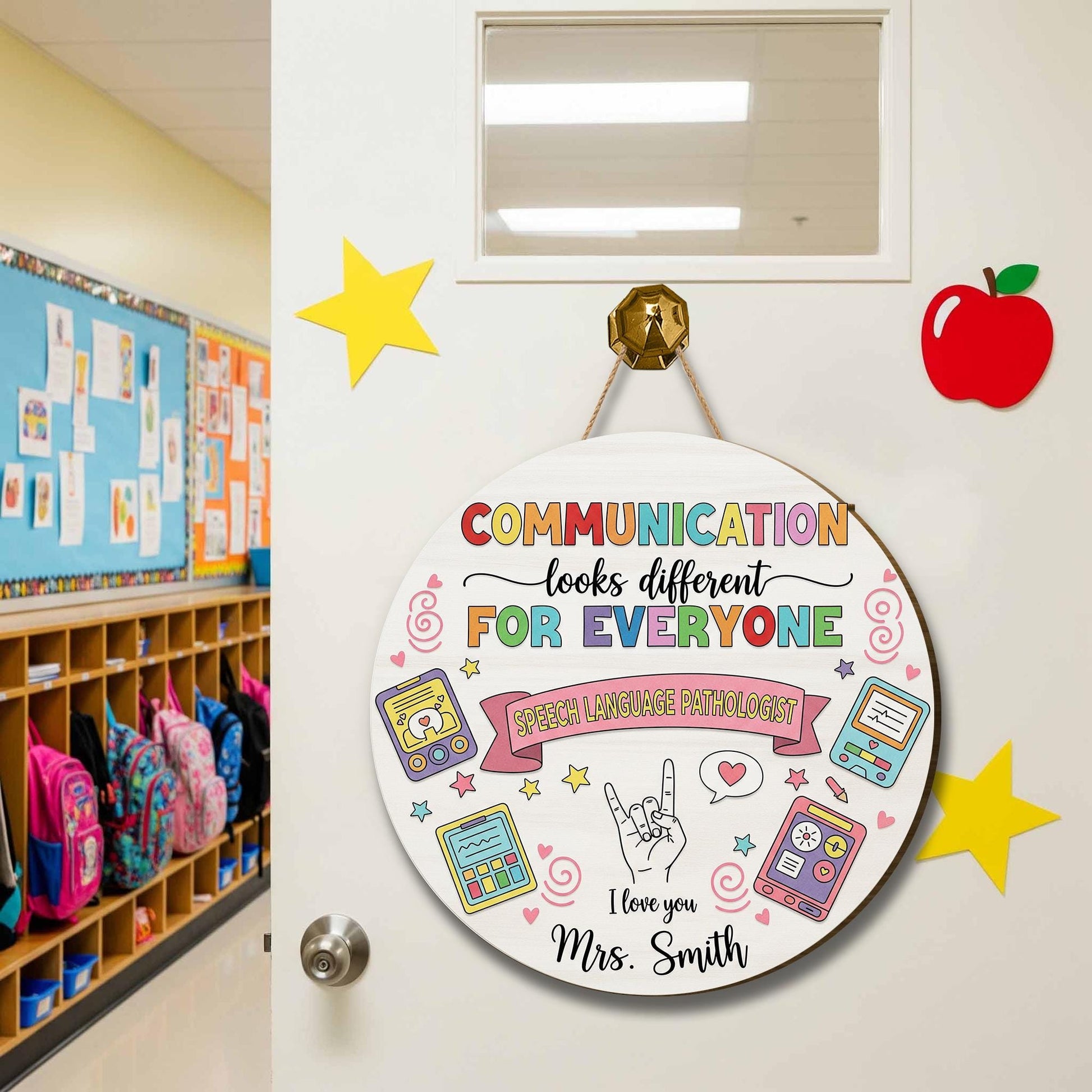 Speech Therapist Door Sign, Communication Looks Different For Everyone, Custom Teacher Door Sign, Teacher Name Sign, CCC SLP Graduation Gift