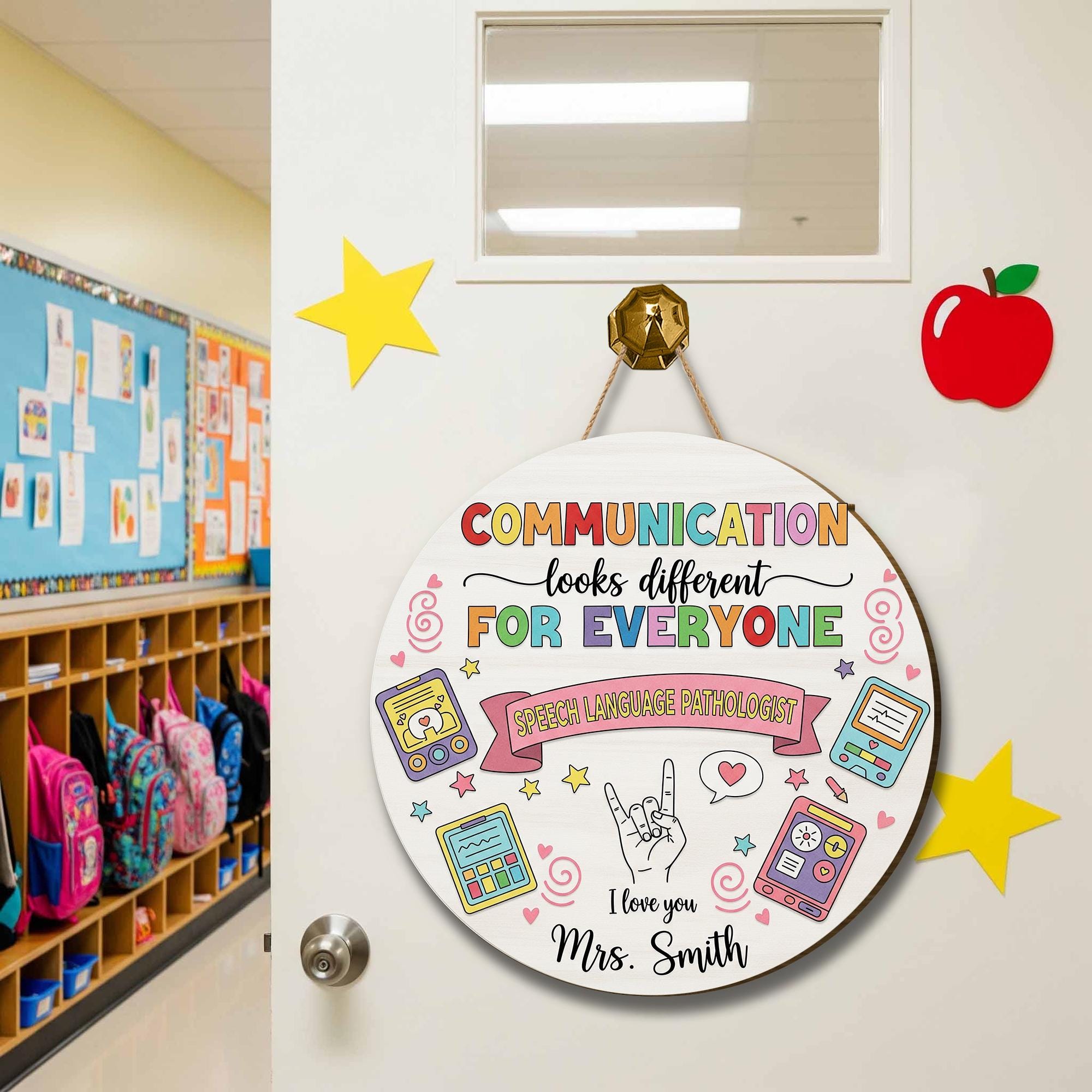Speech Therapist Door Sign, Communication Looks Different For Everyone, Custom Teacher Door Sign, Teacher Name Sign, CCC SLP Graduation Gift