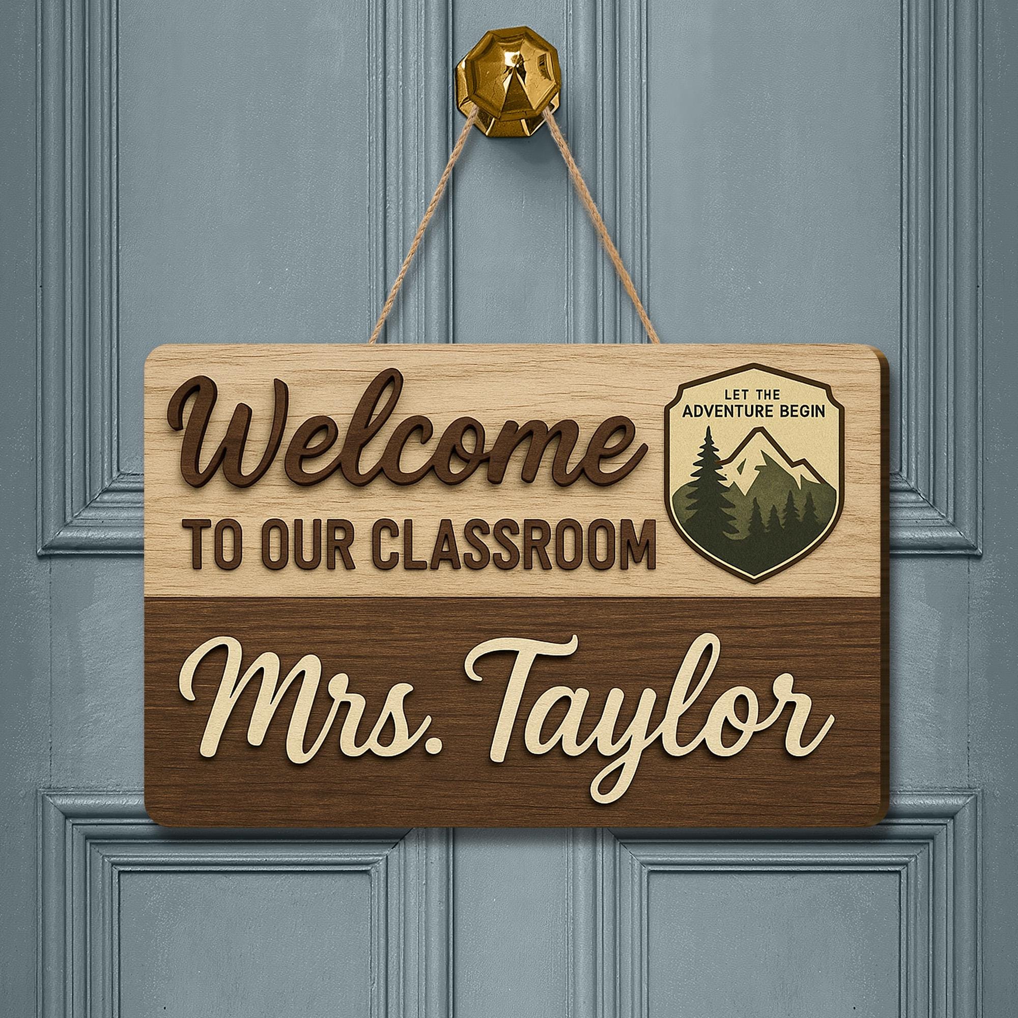 Rustic Classroom Welcome Sign, Personalized Teacher Door Decor, Adventure Theme Wood Plaque, Custom Back to School Gift