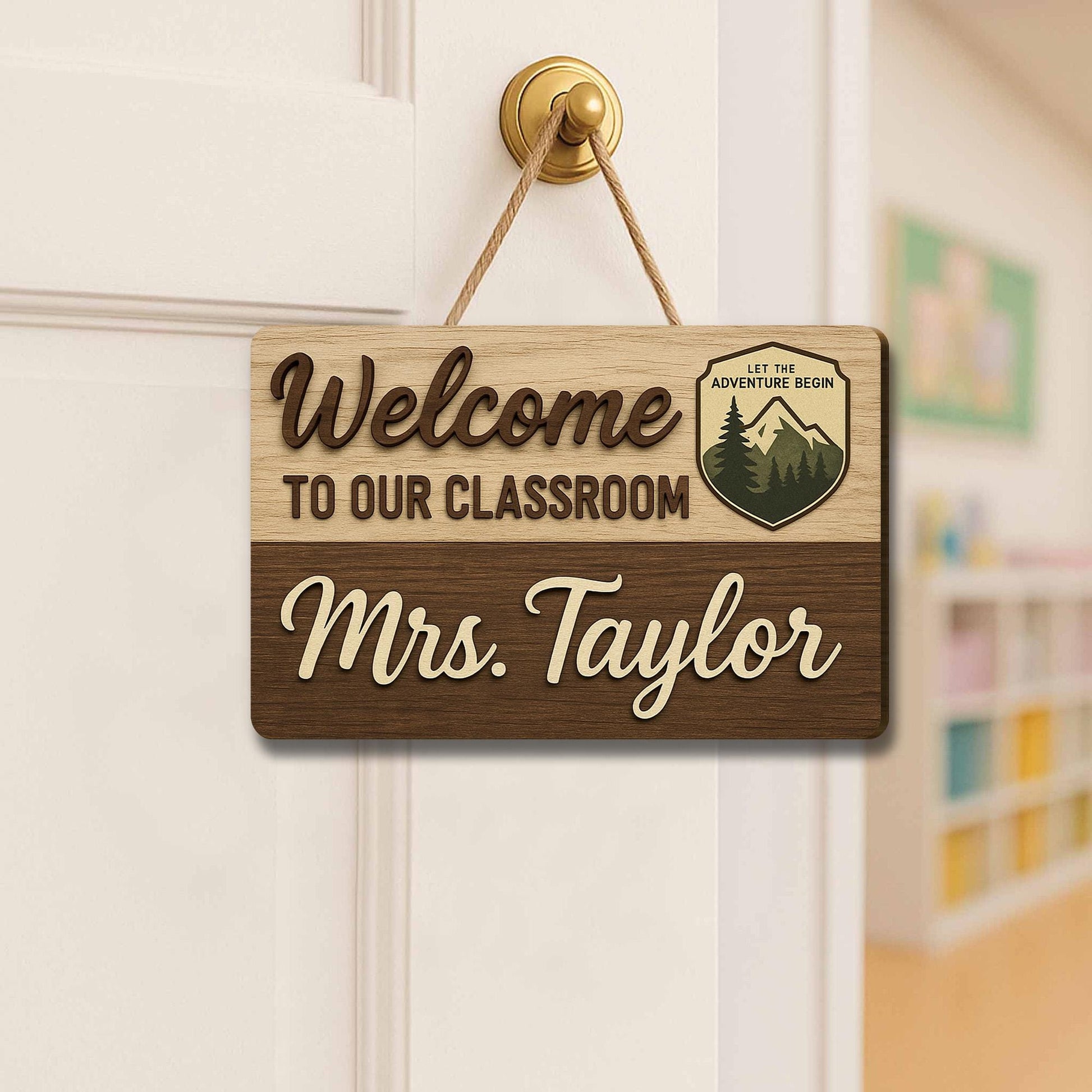 Rustic Classroom Welcome Sign, Personalized Teacher Door Decor, Adventure Theme Wood Plaque, Custom Back to School Gift
