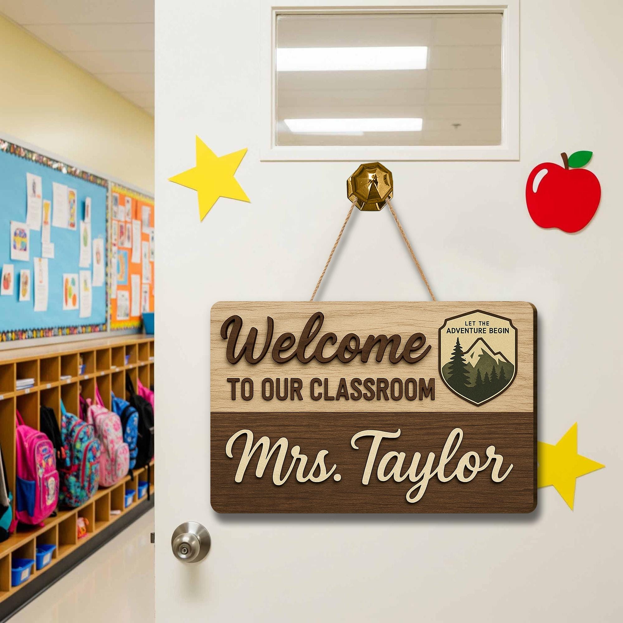 Rustic Classroom Welcome Sign, Personalized Teacher Door Decor, Adventure Theme Wood Plaque, Custom Back to School Gift