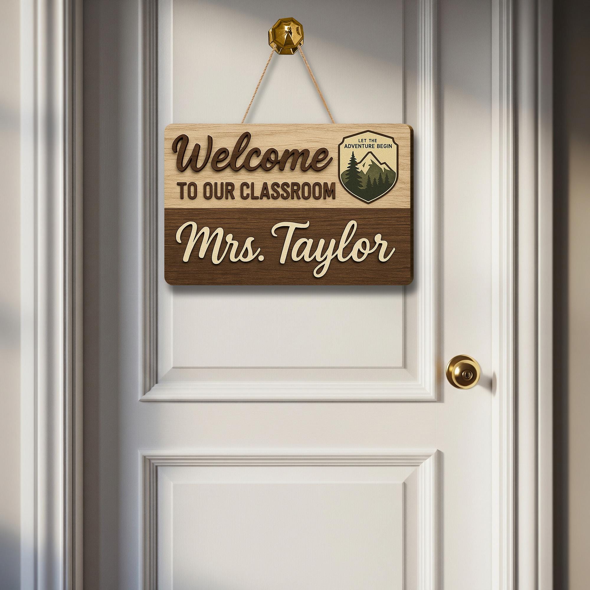 Rustic Classroom Welcome Sign, Personalized Teacher Door Decor, Adventure Theme Wood Plaque, Custom Back to School Gift