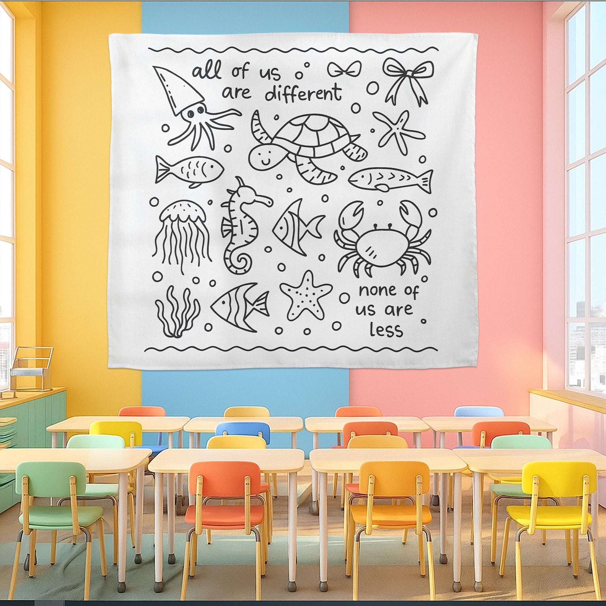 Sped Teacher Tapestry, All Of Us Are Different None Of Us Are Less Banner, Inclusion Teacher Class Decor, Neurodiversity Decor, Special Ed
