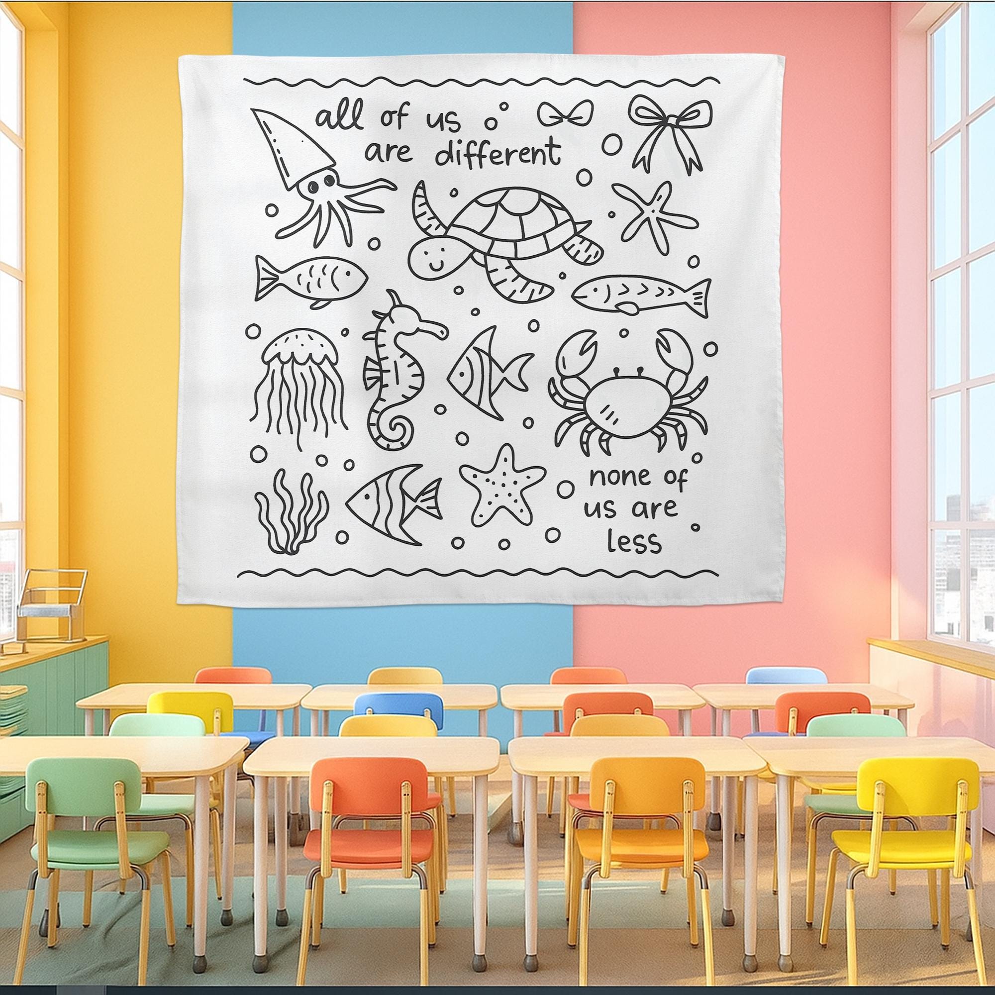 Sped Teacher Tapestry, All Of Us Are Different None Of Us Are Less Banner, Inclusion Teacher Class Decor, Neurodiversity Decor, Special Ed