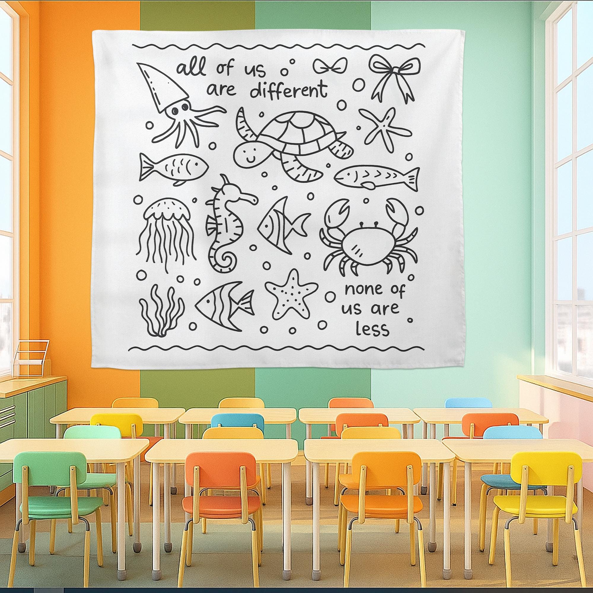Sped Teacher Tapestry, All Of Us Are Different None Of Us Are Less Banner, Inclusion Teacher Class Decor, Neurodiversity Decor, Special Ed