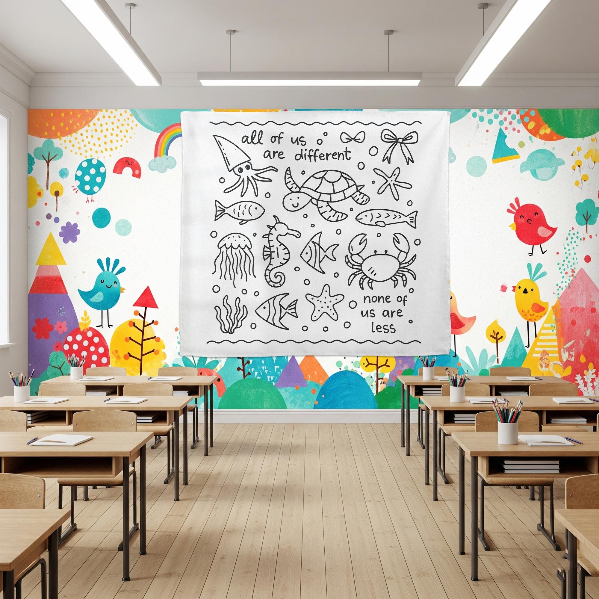 Sped Teacher Tapestry, All Of Us Are Different None Of Us Are Less Banner, Inclusion Teacher Class Decor, Neurodiversity Decor, Special Ed