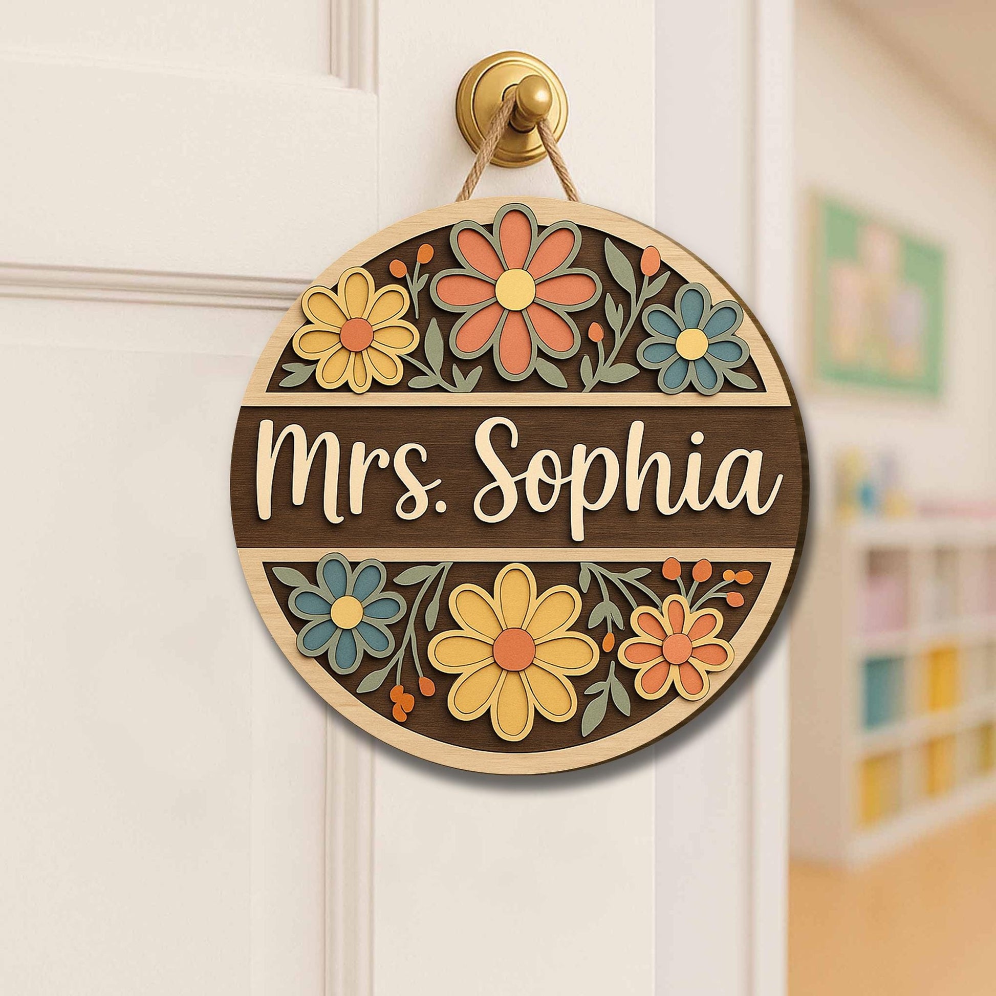 Custom Teacher Door Sign – Personalized Classroom Name Sign – Floral Wood Welcome Sign for Teacher – Back to School Gift for Educators