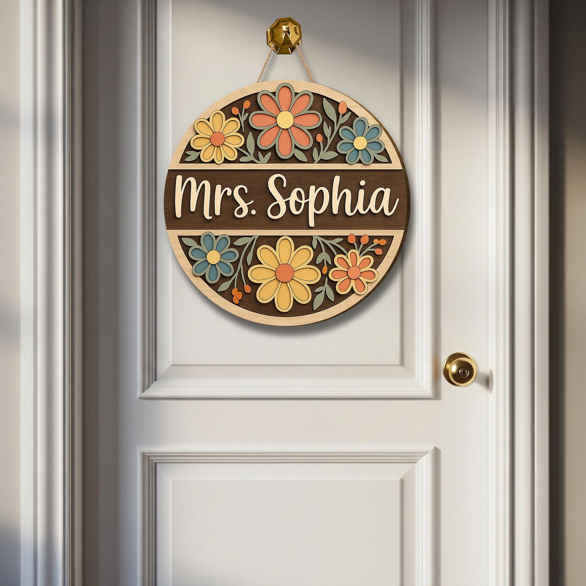Custom Teacher Door Sign – Personalized Classroom Name Sign – Floral Wood Welcome Sign for Teacher – Back to School Gift for Educators