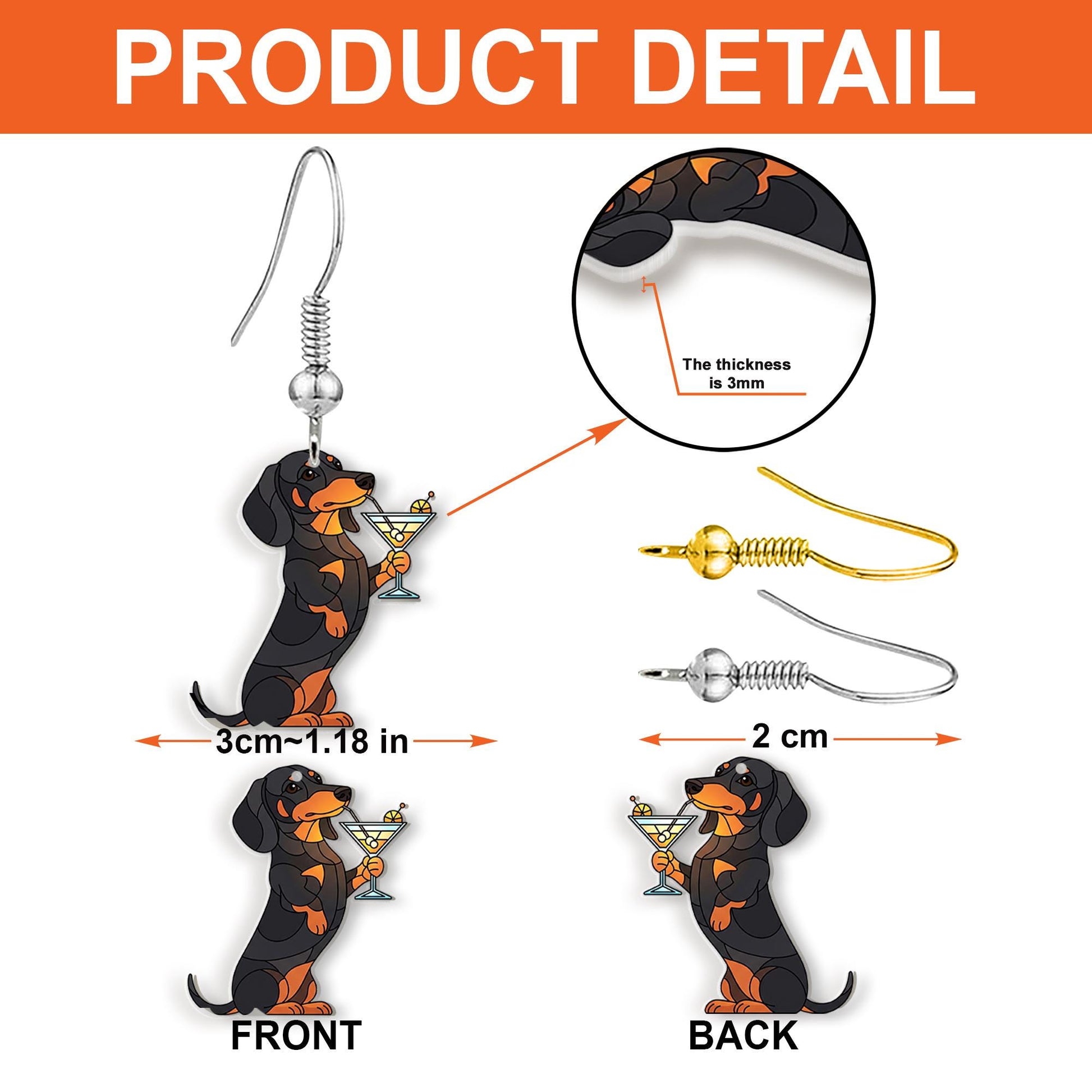 Dachshund Dog Earrings with Martini – Funny Dangle Earrings for Dog Lovers – Cute Wiener Dog Jewelry Gift for Her