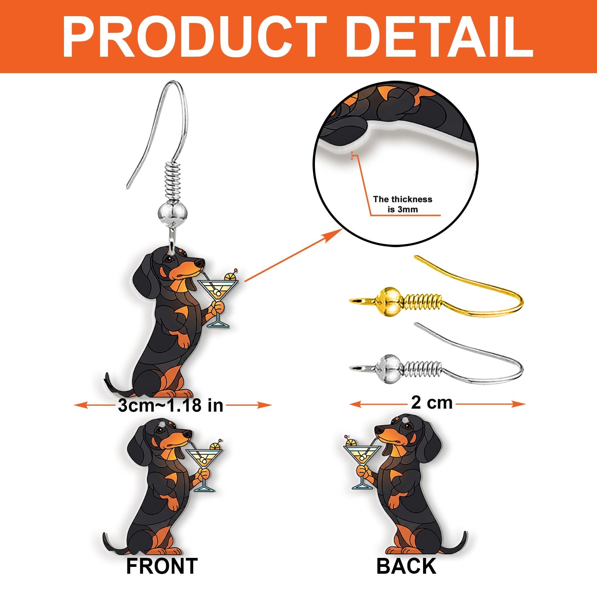 Dachshund Dog Earrings with Martini – Funny Dangle Earrings for Dog Lovers – Cute Wiener Dog Jewelry Gift for Her