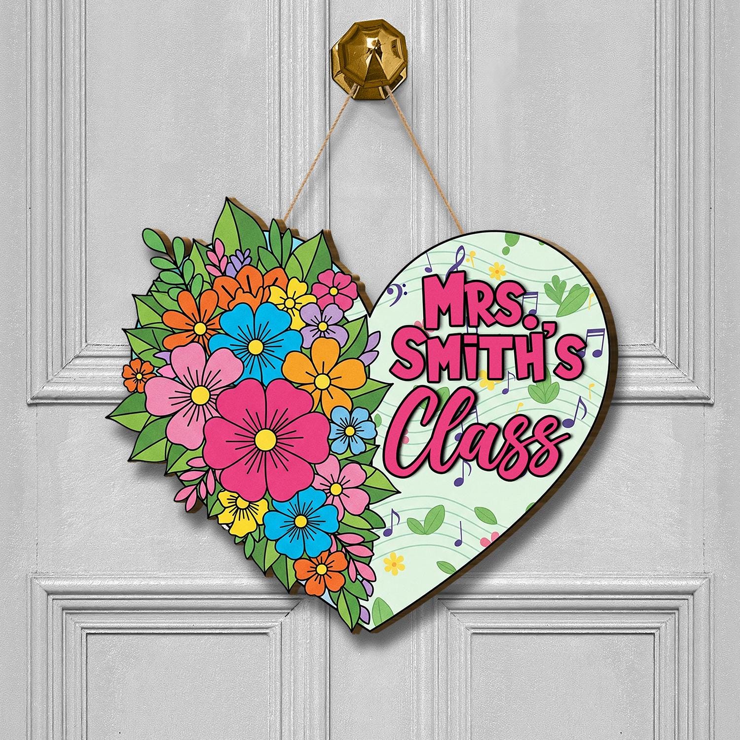 Custome Class Sign, Heart Shaped Floral Door Hanger, Personalized Teacher Decor, Classroom Wall Sign, Back to School Gift, Personalized Sign