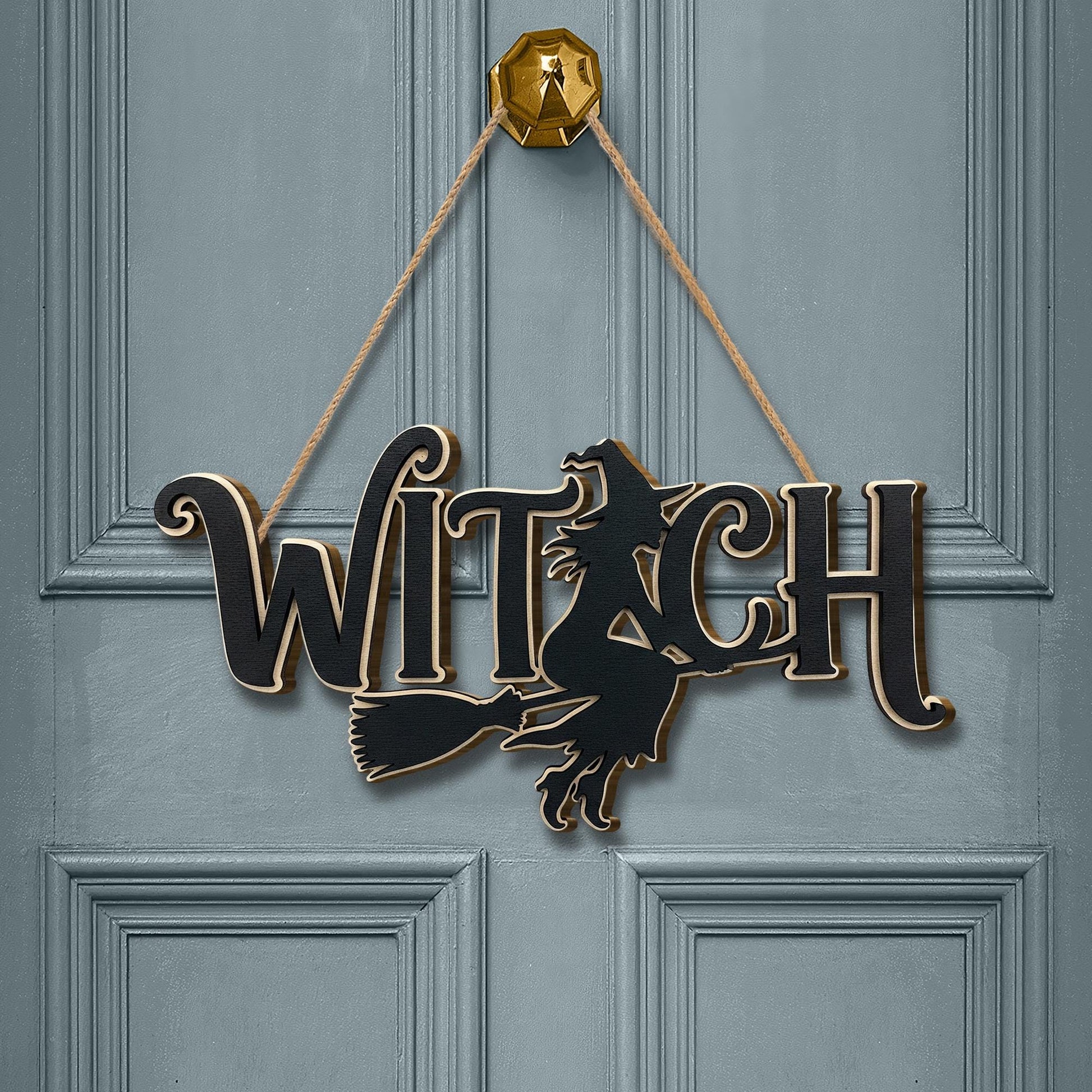 Witch Silhouette Door Sign, Halloween Flying Witch Wooden Hanger, Spooky Black Witch Wall Decor, Fall Front Door Plaque