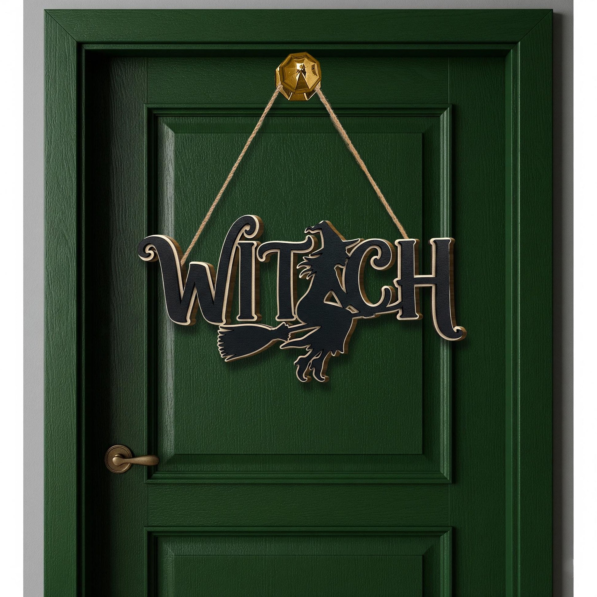 Witch Silhouette Door Sign, Halloween Flying Witch Wooden Hanger, Spooky Black Witch Wall Decor, Fall Front Door Plaque