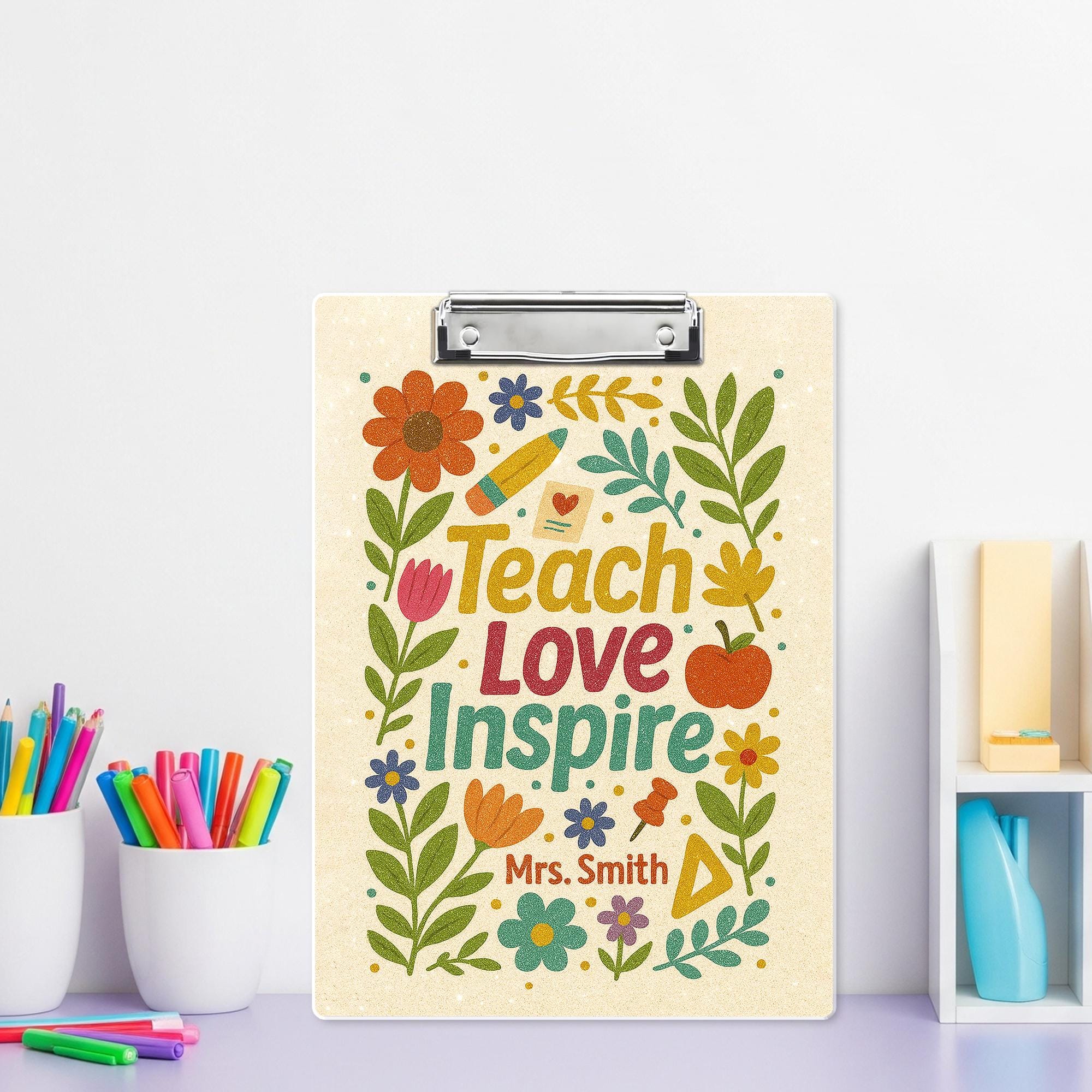 Personalized Teacher Clipboard, Teach Love Inspire Floral Clipboard, Custom Gift for Teacher Appreciation, Back to School Gift