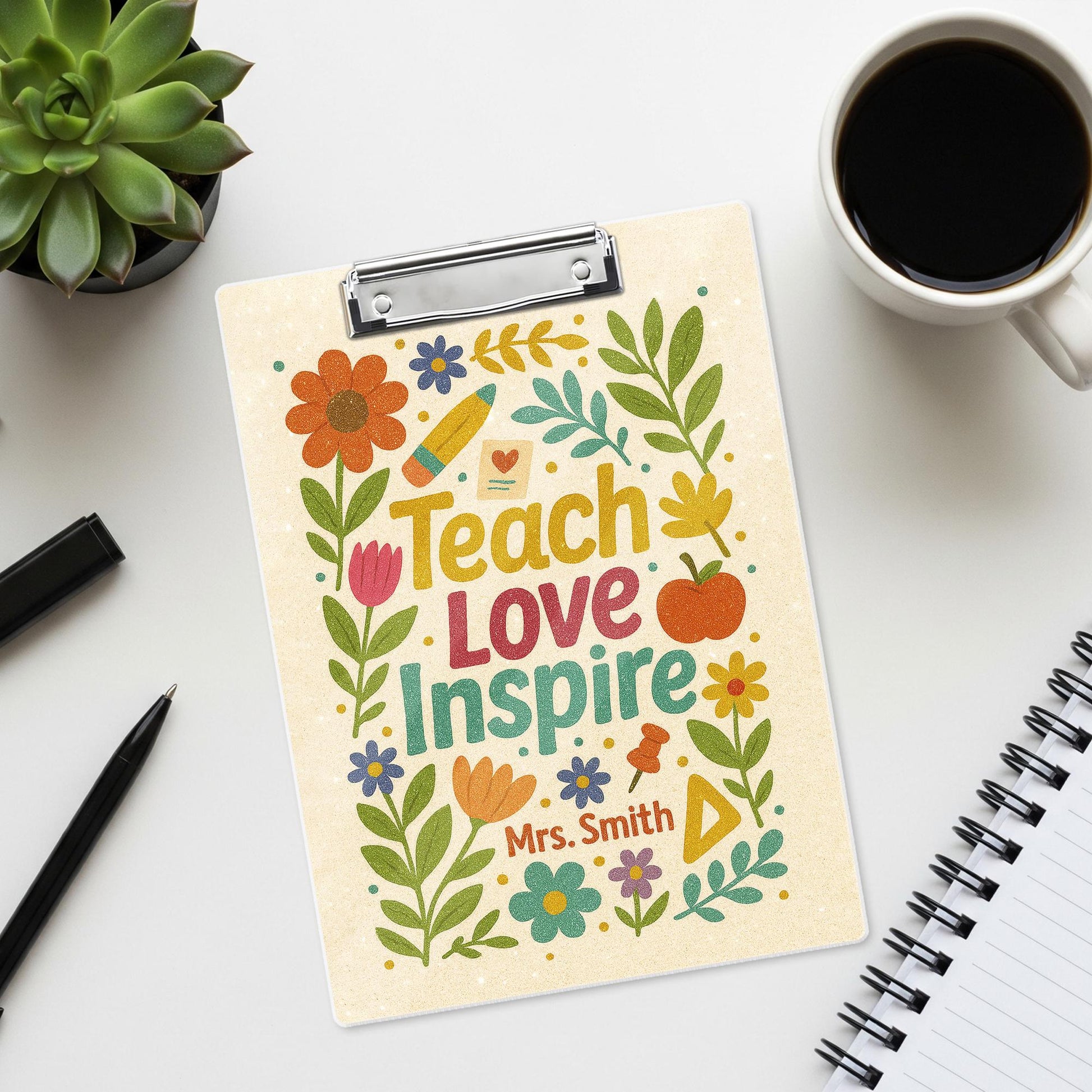 Personalized Teacher Clipboard, Teach Love Inspire Floral Clipboard, Custom Gift for Teacher Appreciation, Back to School Gift