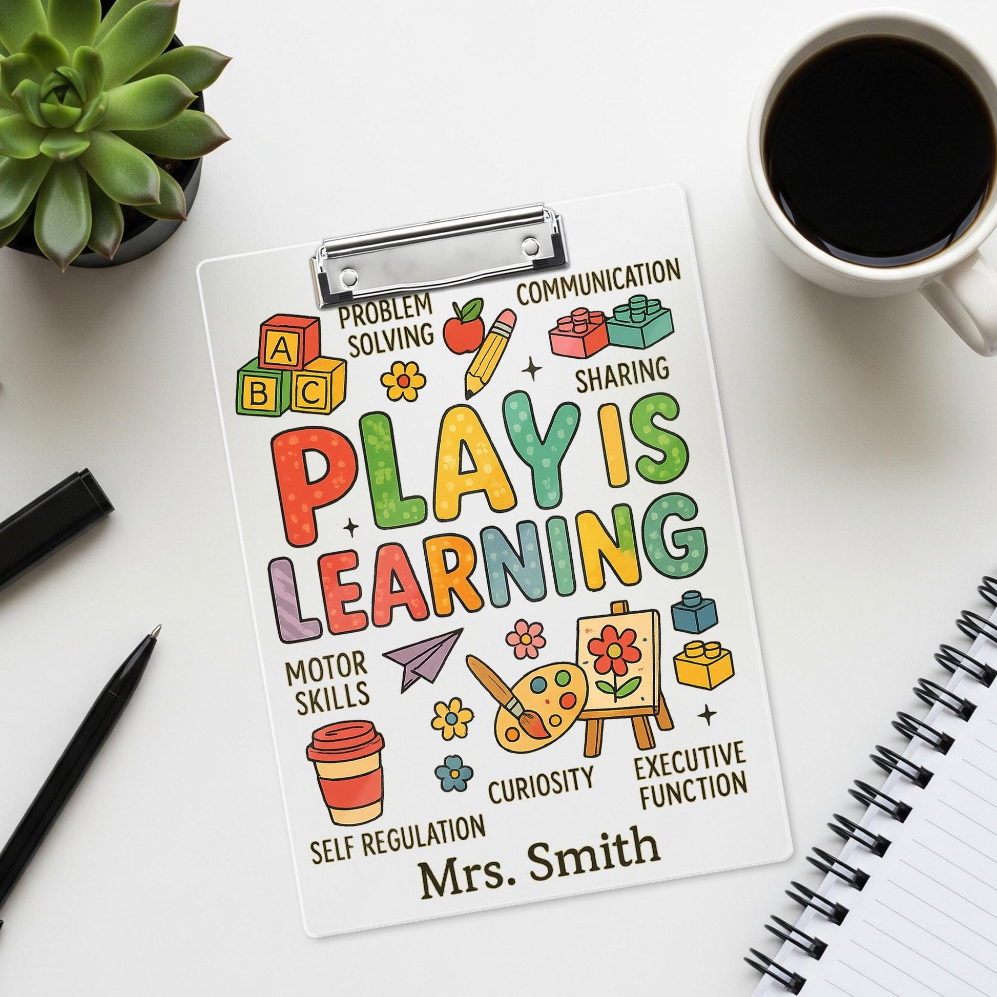 Play Is Learning Teacher Clipboard, Personalized Preschool Clipboard, Back to School Gift for Early Education, Custom Name Clipboard