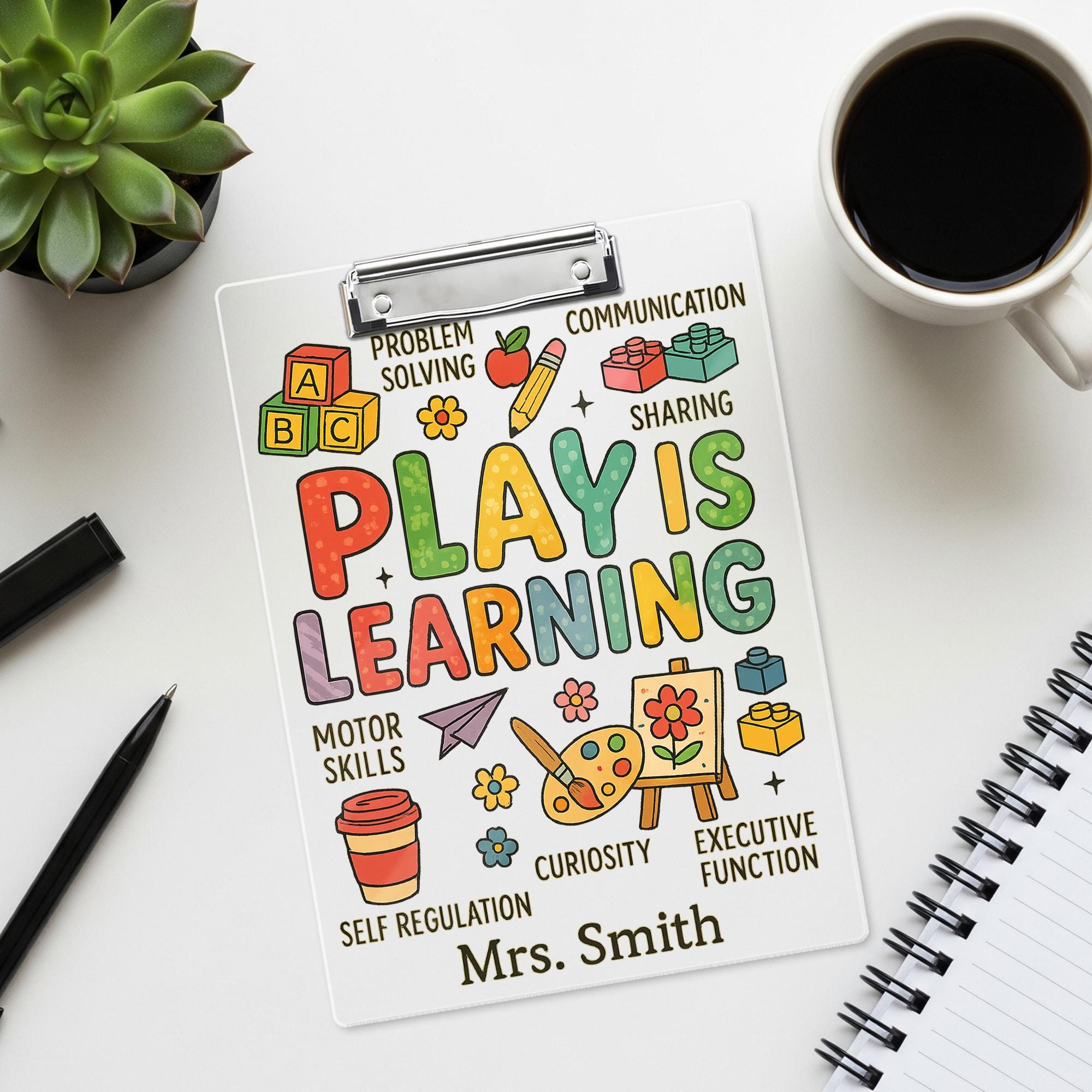 Play Is Learning Teacher Clipboard, Personalized Preschool Clipboard, Back to School Gift for Early Education, Custom Name Clipboard