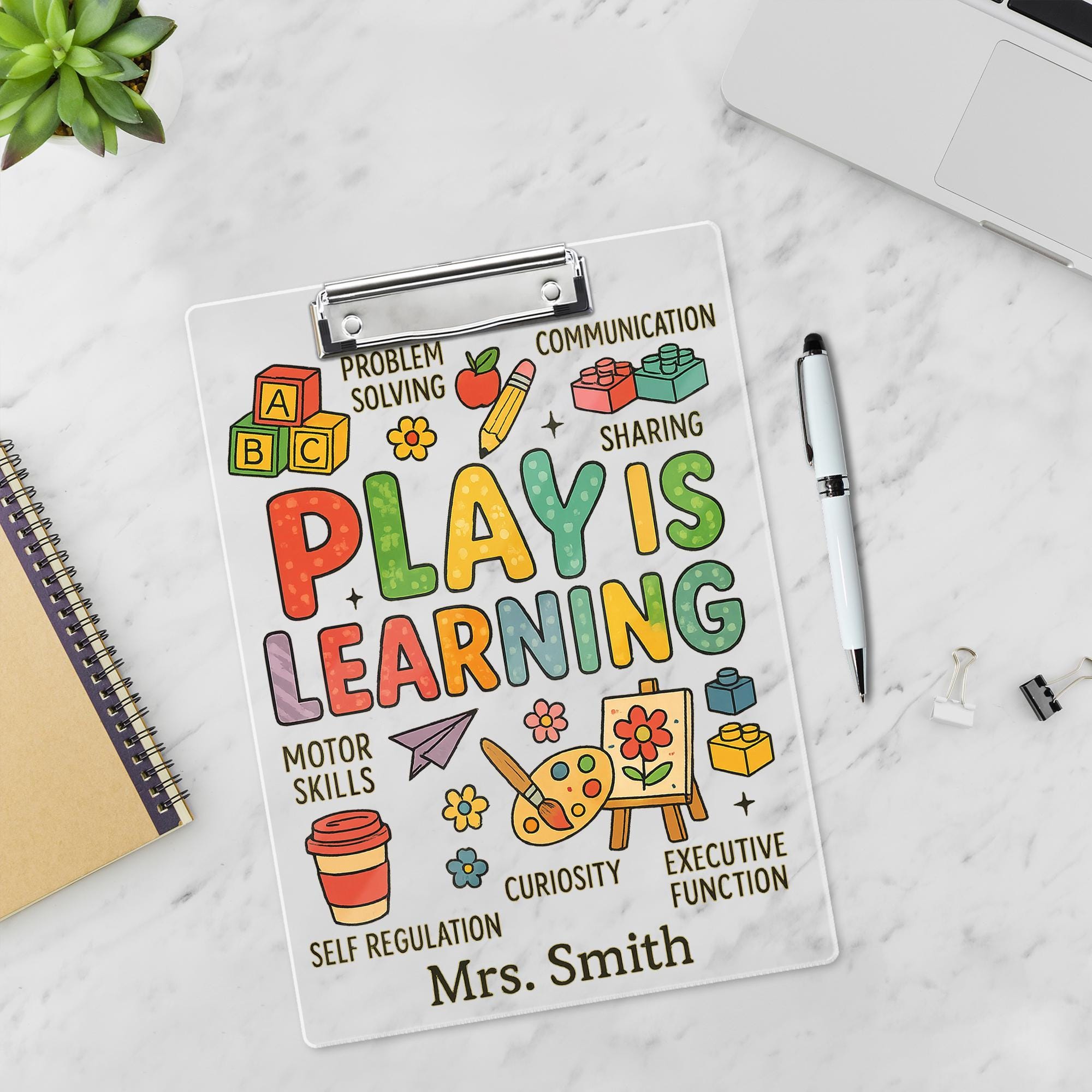 Play Is Learning Teacher Clipboard, Personalized Preschool Clipboard, Back to School Gift for Early Education, Custom Name Clipboard