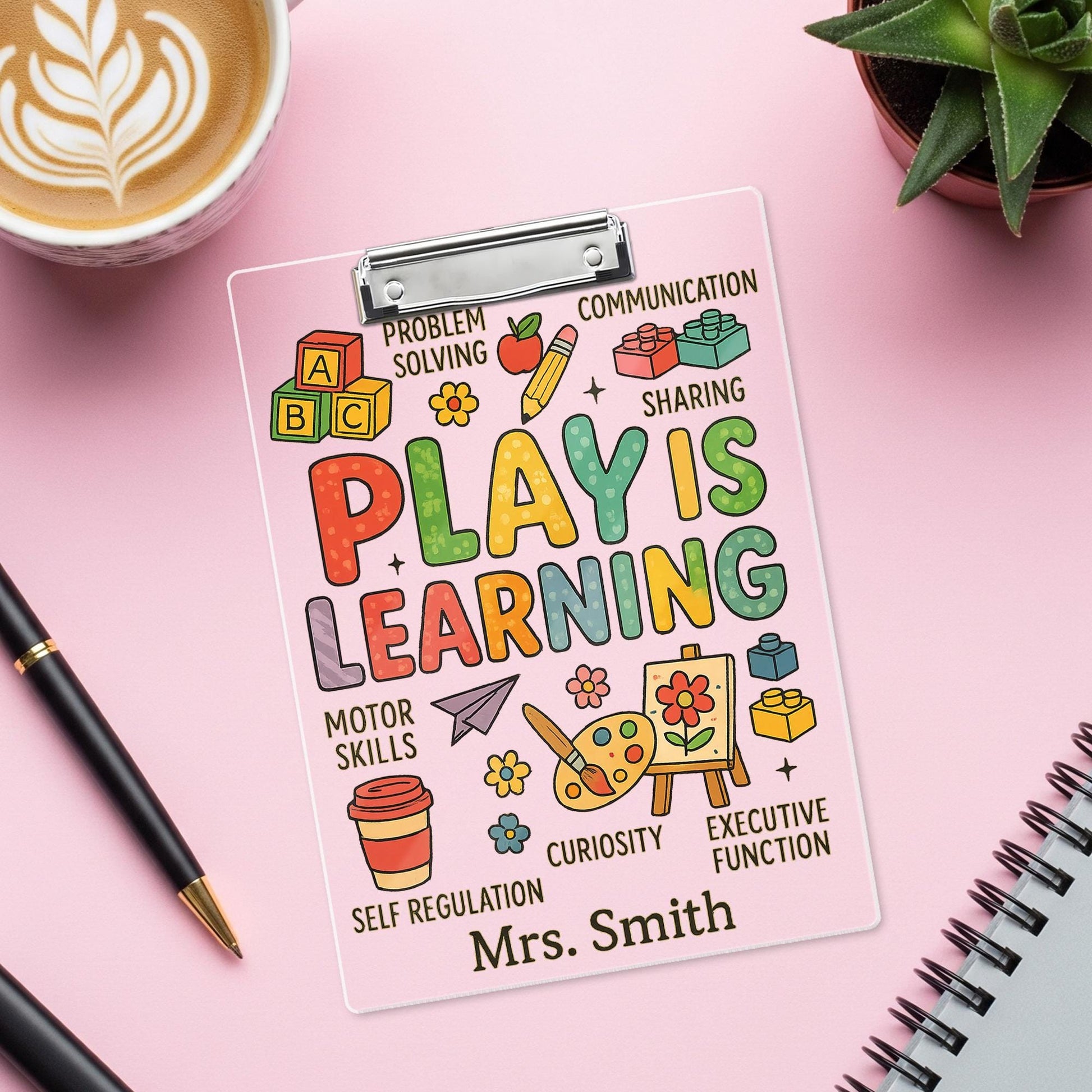 Play Is Learning Teacher Clipboard, Personalized Preschool Clipboard, Back to School Gift for Early Education, Custom Name Clipboard