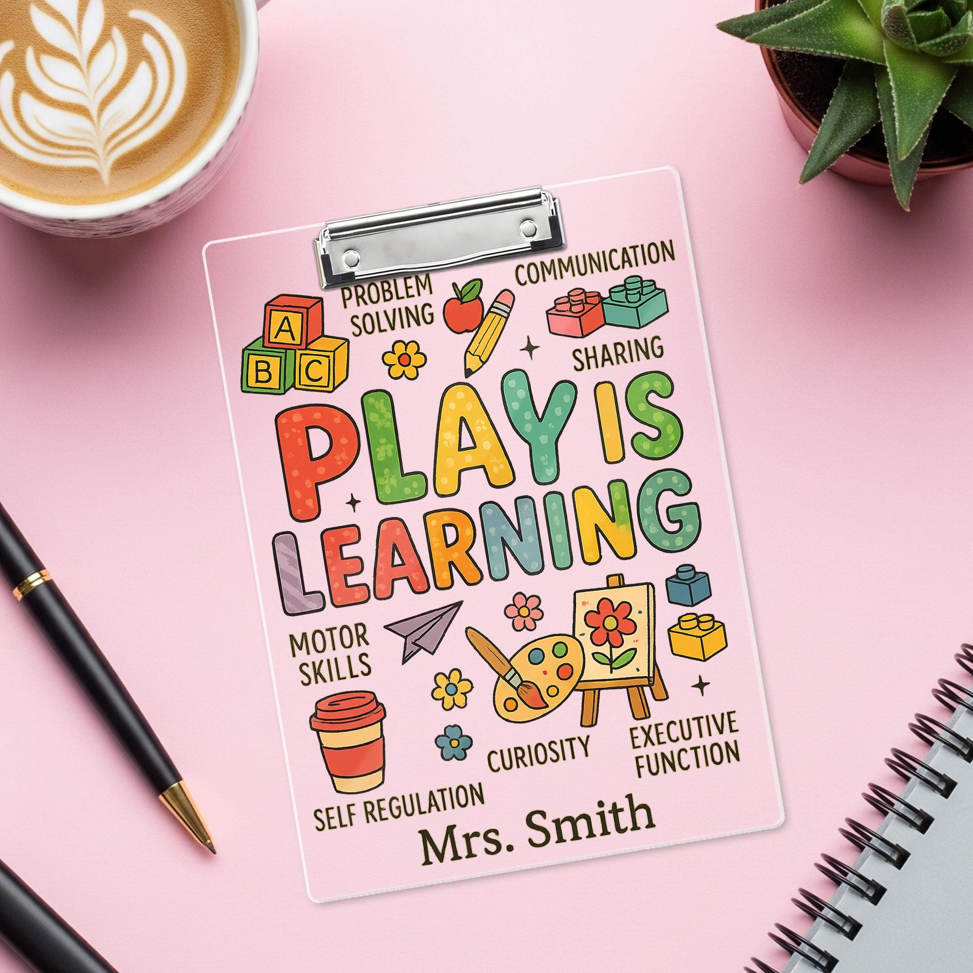 Play Is Learning Teacher Clipboard, Personalized Preschool Clipboard, Back to School Gift for Early Education, Custom Name Clipboard