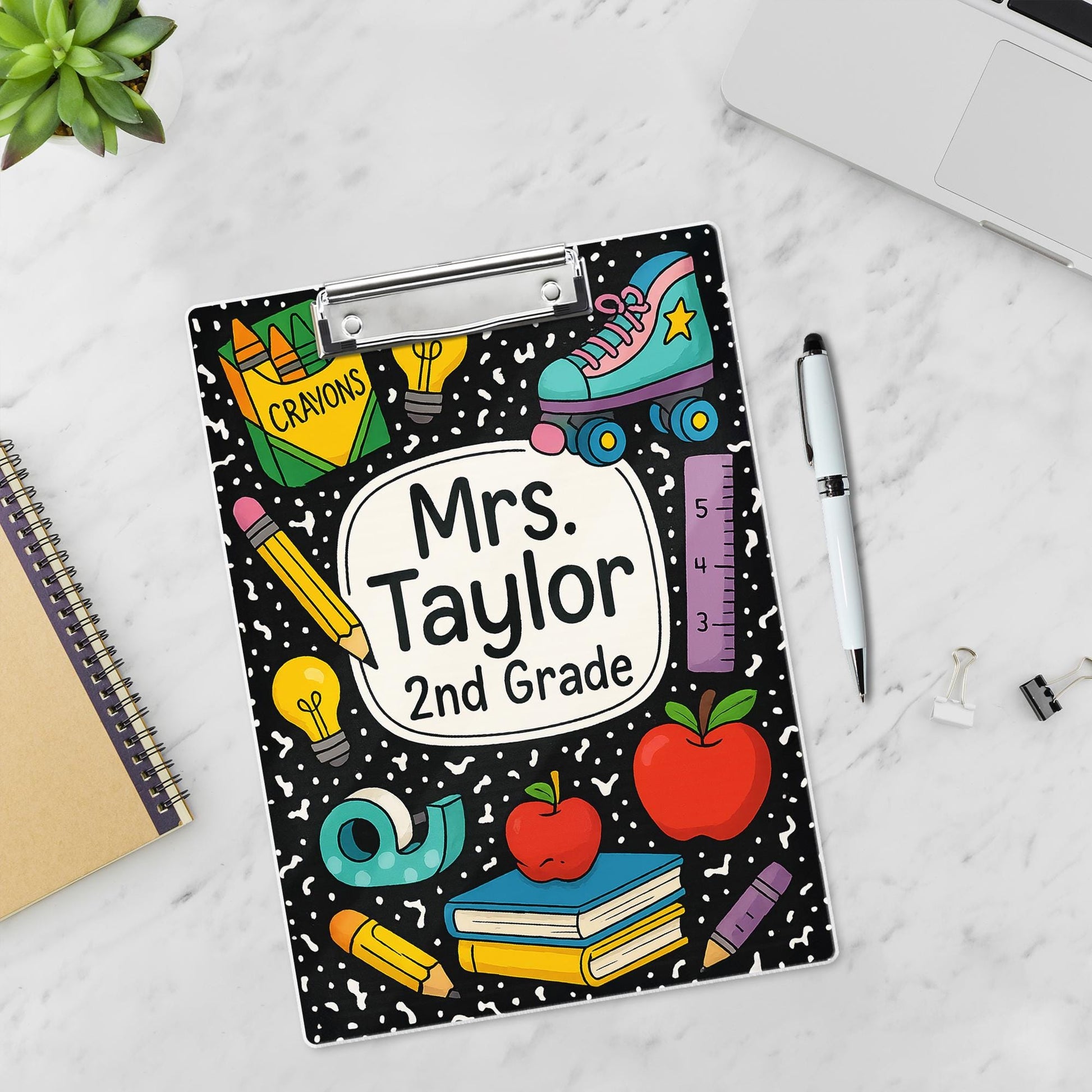 2nd Grade Teacher Clipboard, Personalized Teacher Gift, Back to School Custom Clipboard, Composition Style Teacher Clipboard