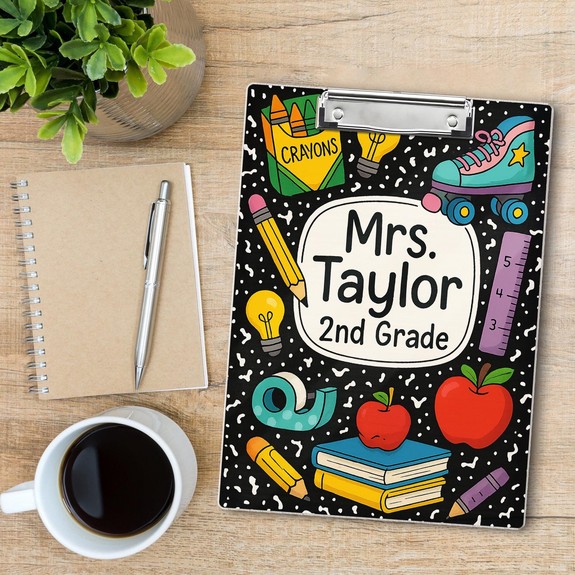 2nd Grade Teacher Clipboard, Personalized Teacher Gift, Back to School Custom Clipboard, Composition Style Teacher Clipboard