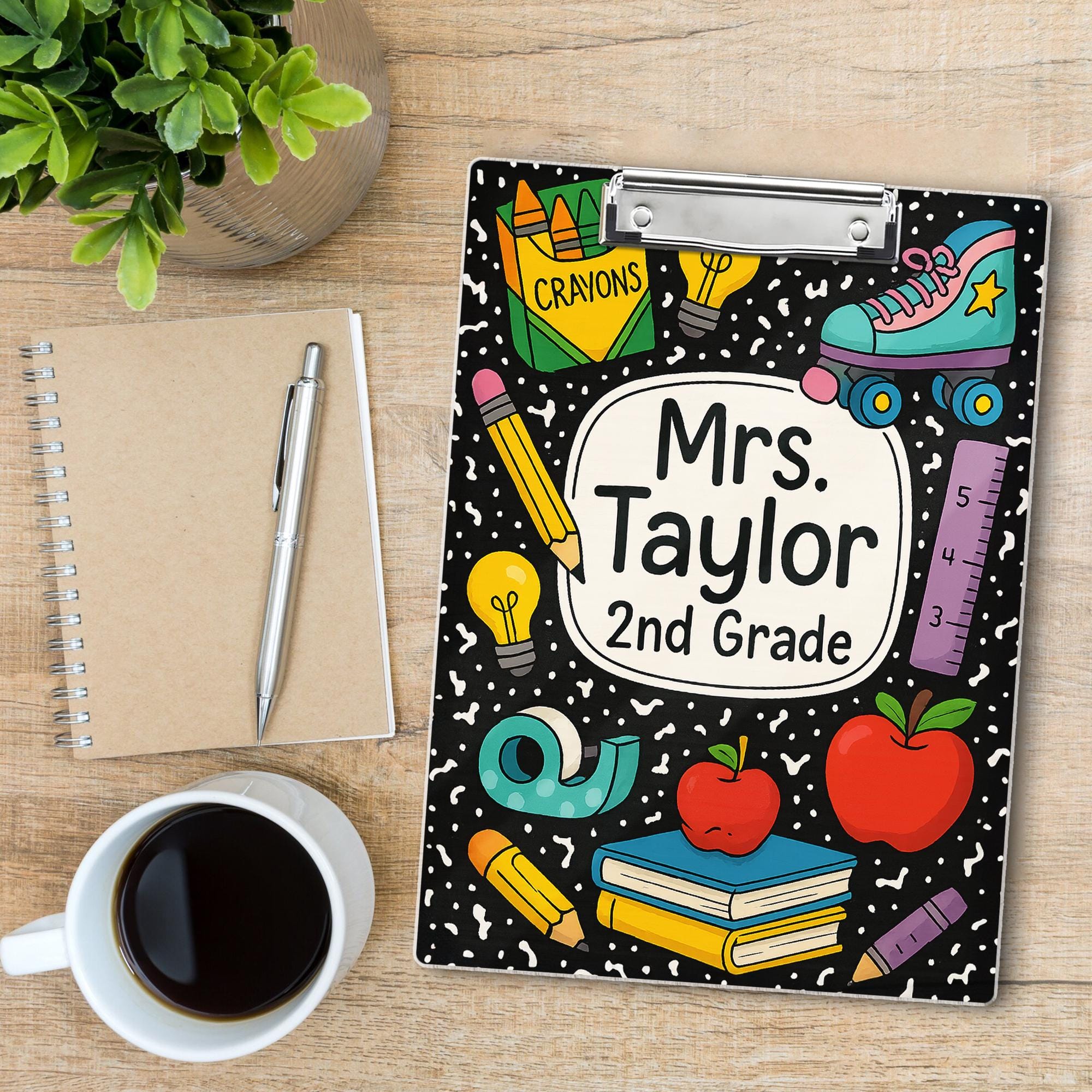 2nd Grade Teacher Clipboard, Personalized Teacher Gift, Back to School Custom Clipboard, Composition Style Teacher Clipboard