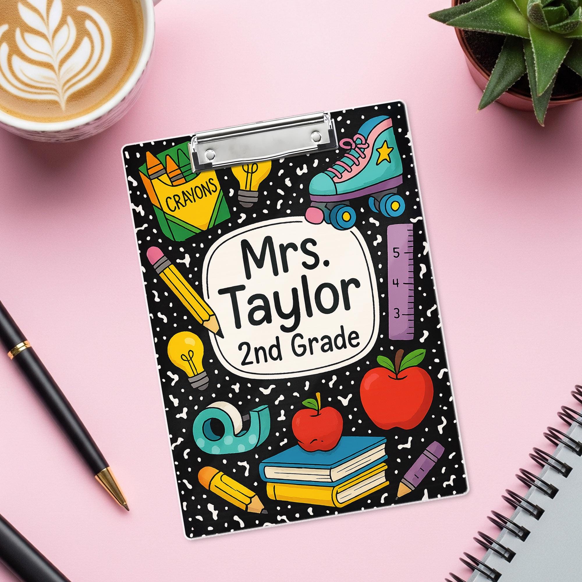 2nd Grade Teacher Clipboard, Personalized Teacher Gift, Back to School Custom Clipboard, Composition Style Teacher Clipboard