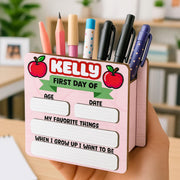 Personalized Wooden School Pencil Holder | Back to School Gift | Reusable Pen Organizer | Kids Desk Accessory | First Day of School Sign