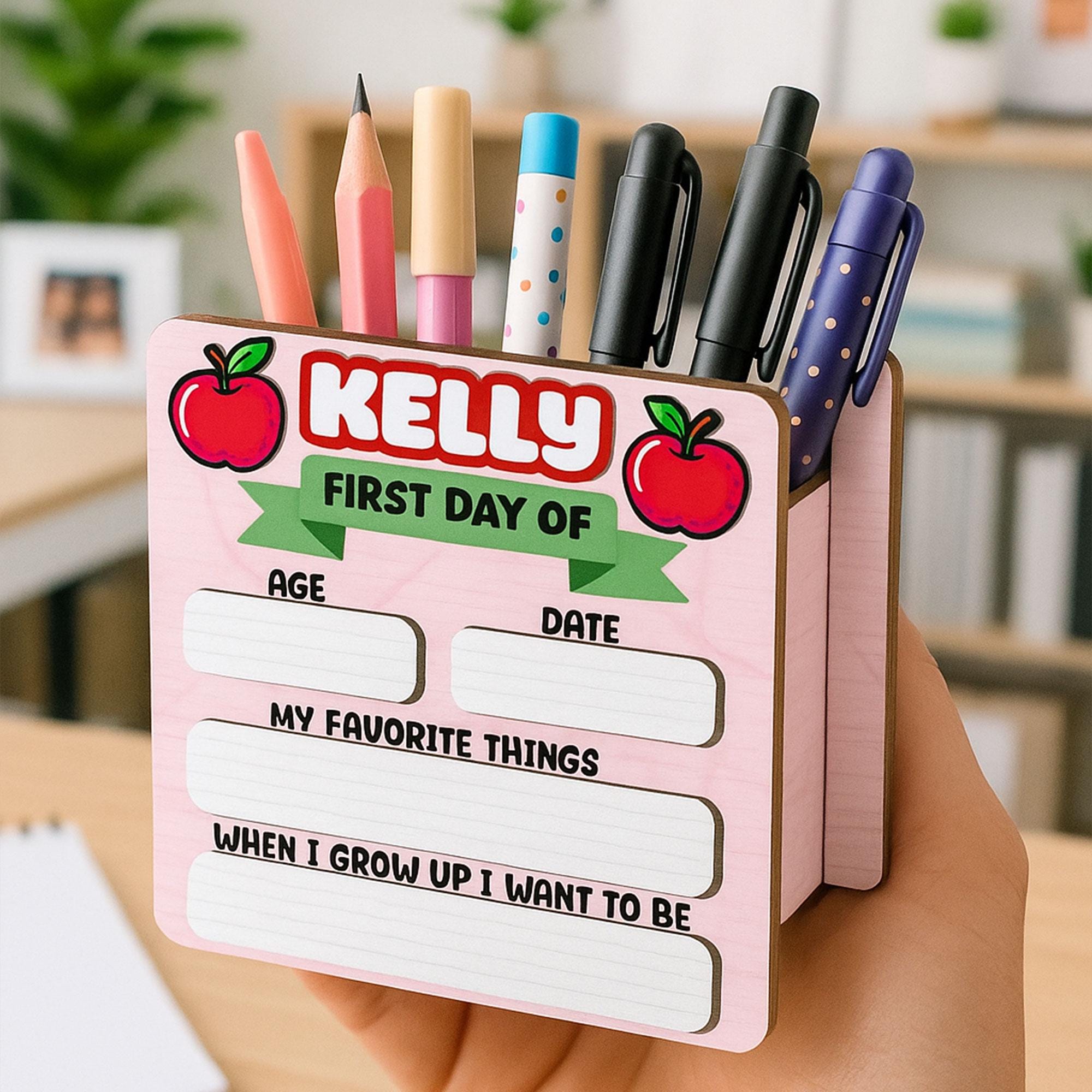 Personalized Wooden School Pencil Holder | Back to School Gift | Reusable Pen Organizer | Kids Desk Accessory | First Day of School Sign