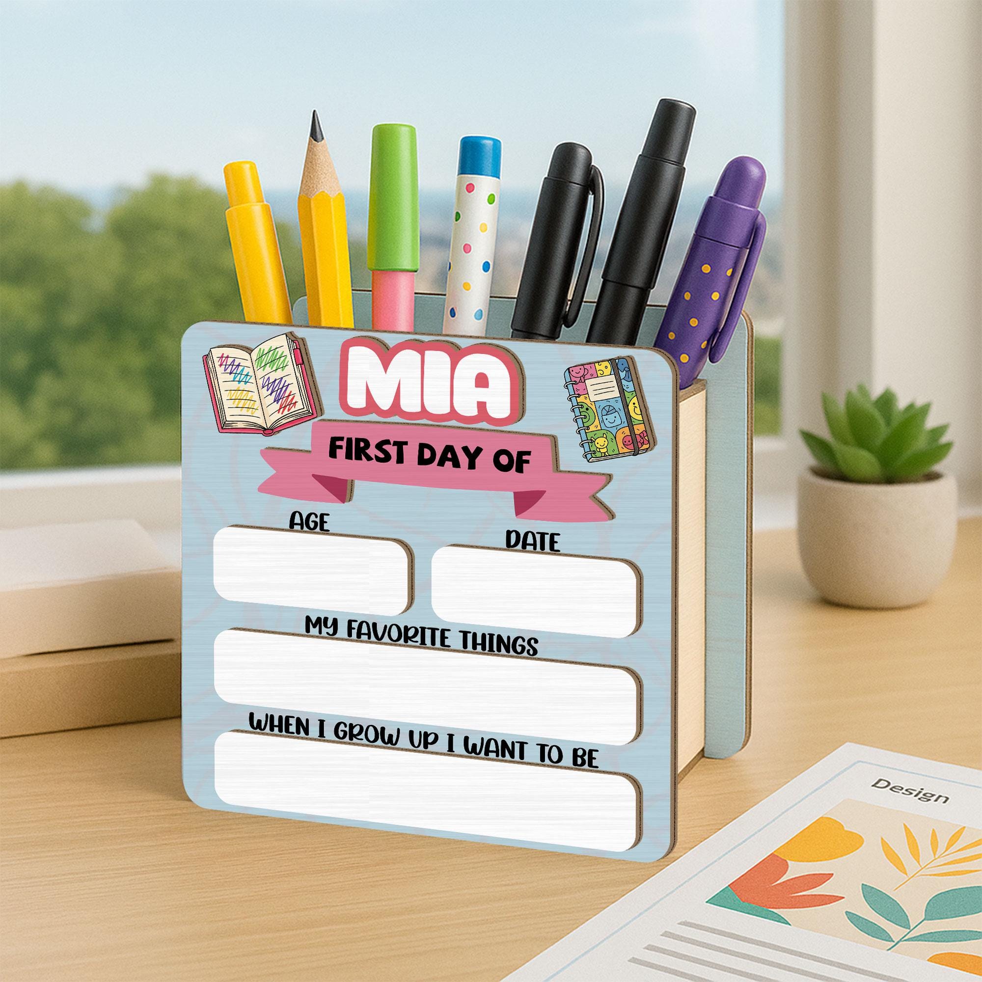 Personalized Wooden School Pencil Holder | Back to School Gift | Reusable Pen Organizer | Kids Desk Accessory | First Day of School Sign