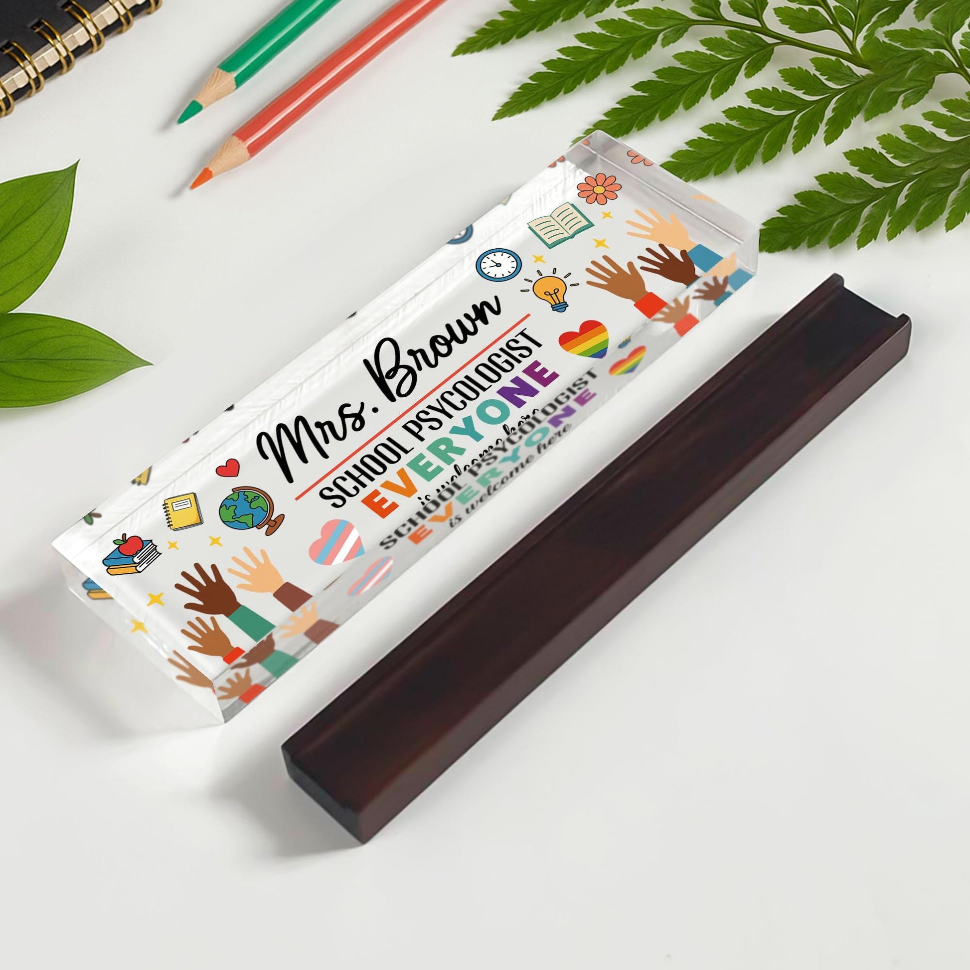 School Psychologist Desk Name Plate, Inclusive Office Decor, Custom Acrylic Sign, Personalized Gift, Diversity Name Tag, Office Pride Sign