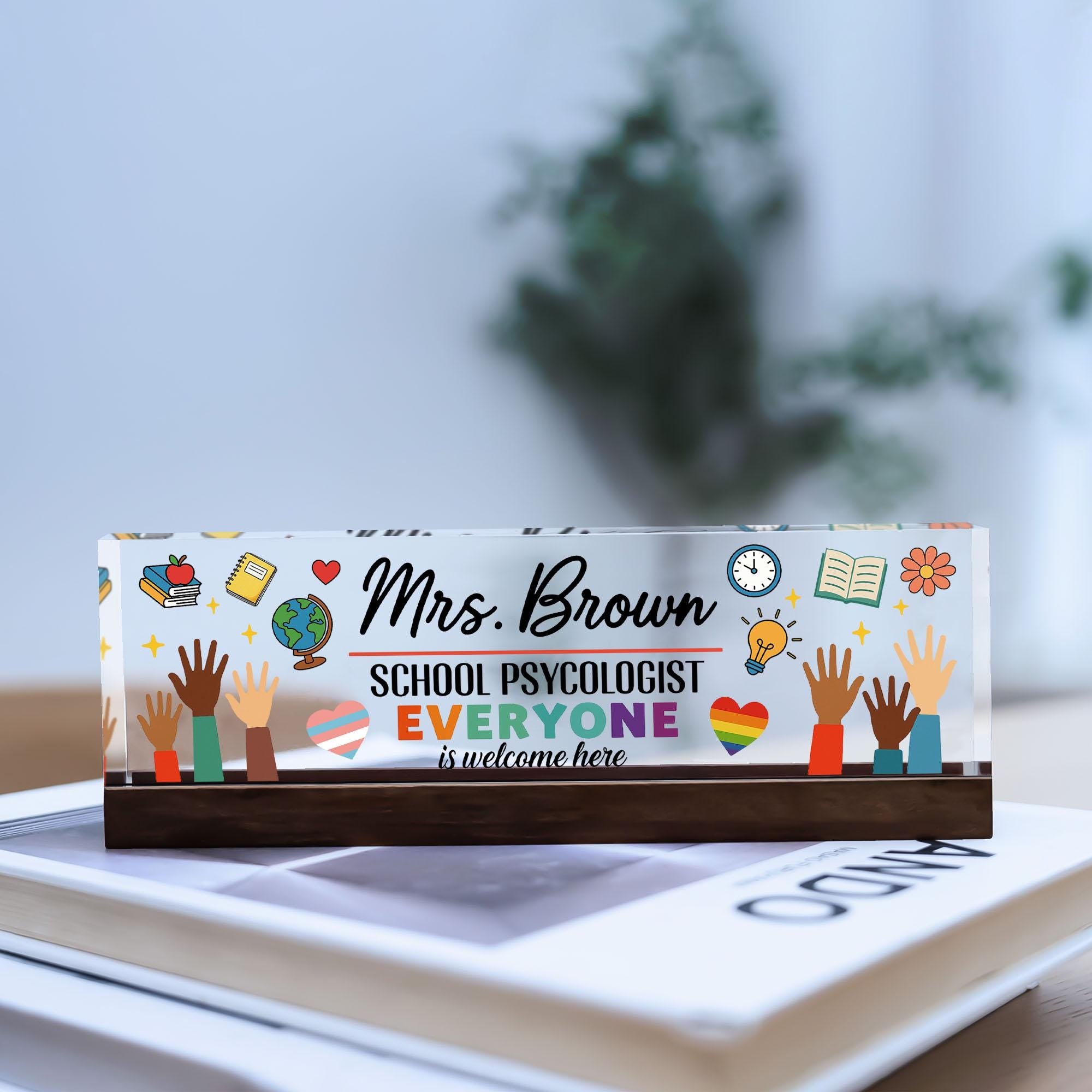 School Psychologist Desk Name Plate, Inclusive Office Decor, Custom Acrylic Sign, Personalized Gift, Diversity Name Tag, Office Pride Sign