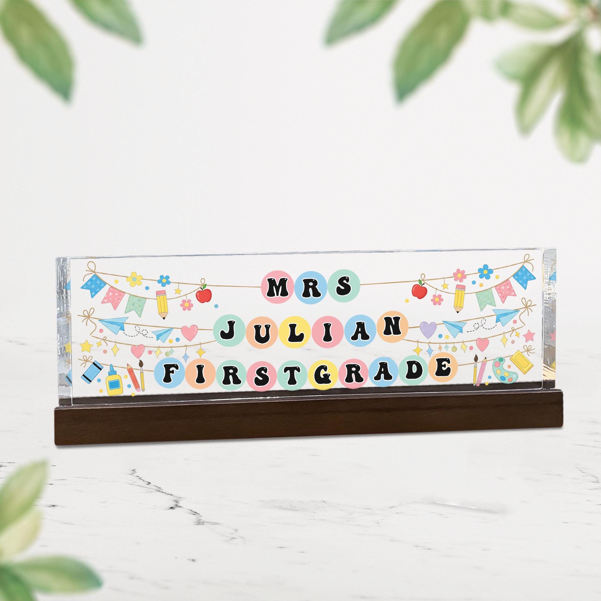 Personalized Grade Teacher Desk Name Plate, Custom Teacher Name Sign, Colorful Classroom Decor, Teacher Gift, Cute Name Tag