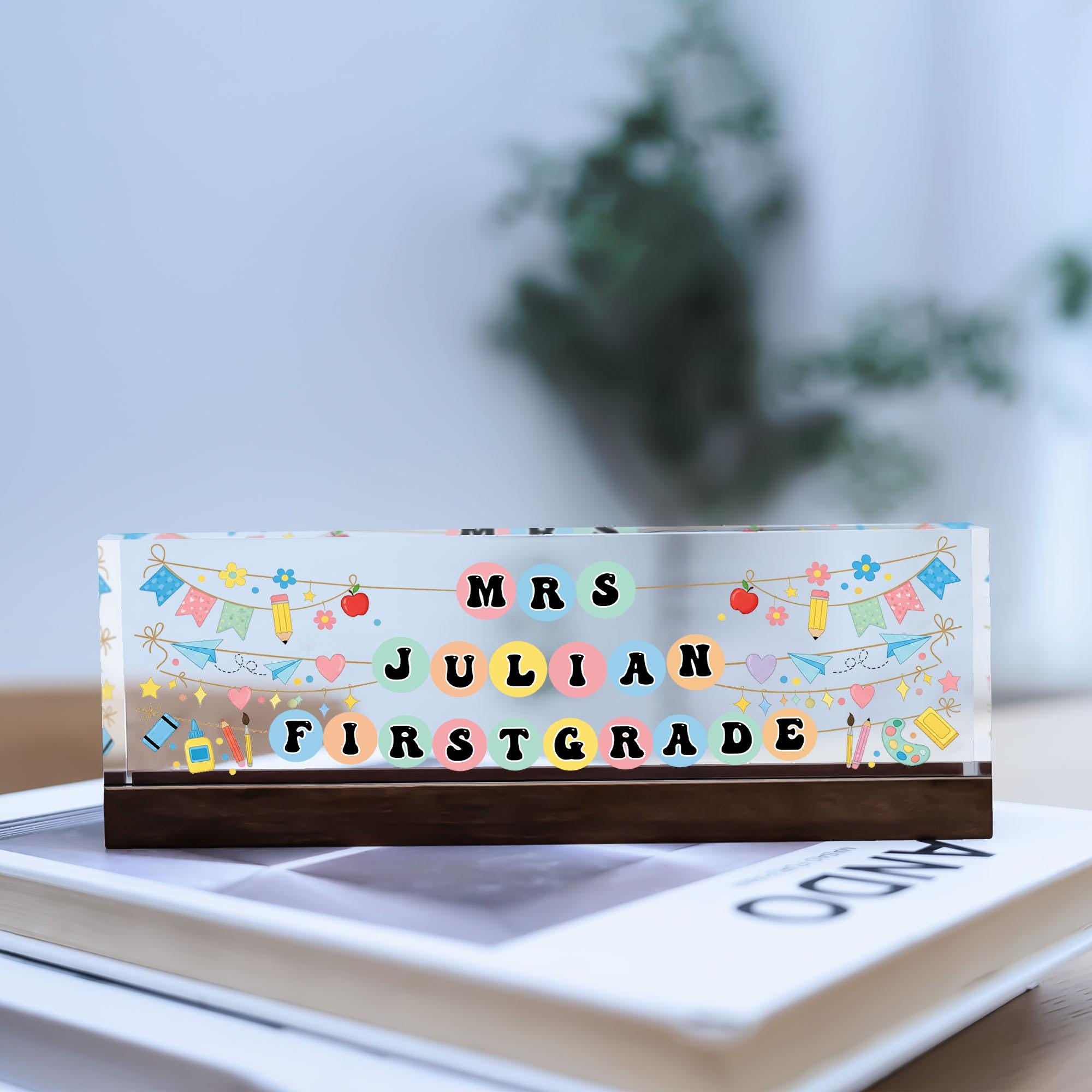 Personalized Grade Teacher Desk Name Plate, Custom Teacher Name Sign, Colorful Classroom Decor, Teacher Gift, Cute Name Tag