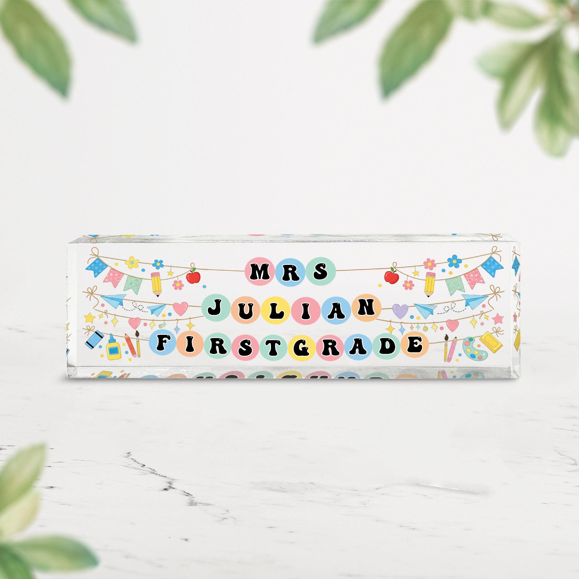 Personalized Grade Teacher Desk Name Plate, Custom Teacher Name Sign, Colorful Classroom Decor, Teacher Gift, Cute Name Tag