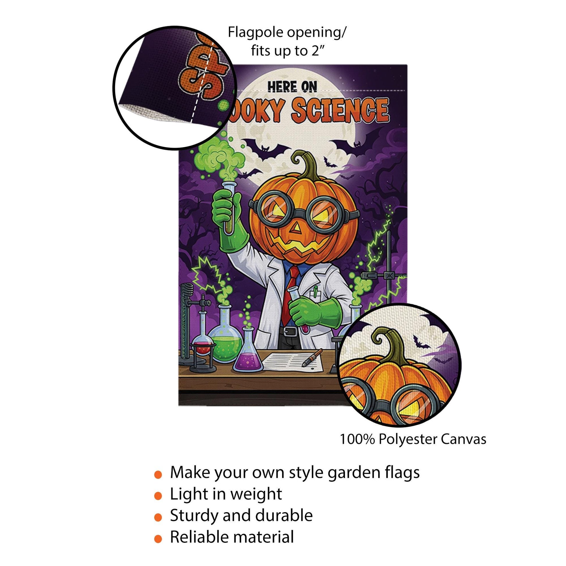Spooky Science Garden Flag – Halloween Scientist Yard Decor, Pumpkin Head Lab Banner, Funny Chemistry Flag for Teachers & Classrooms