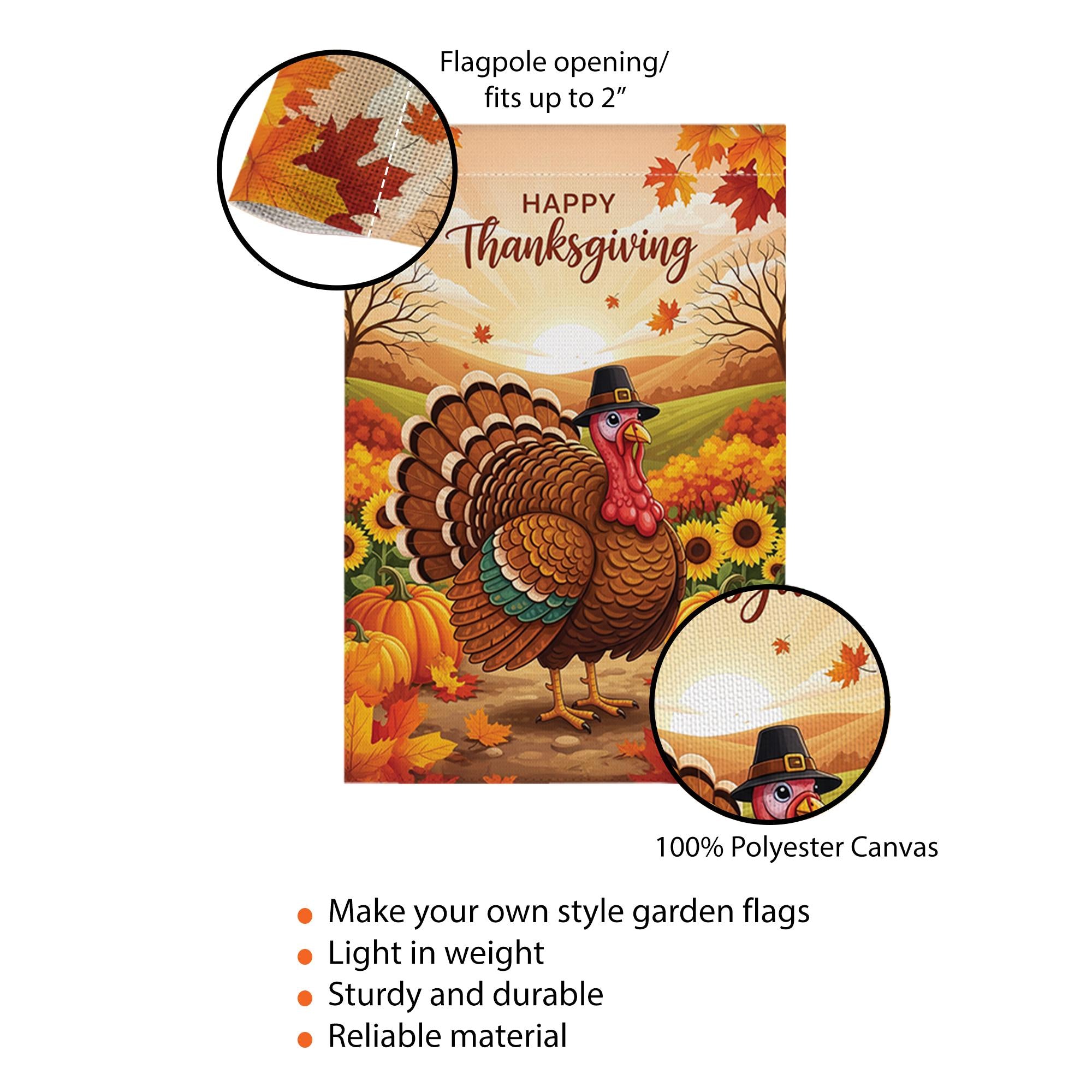Thanksgiving Garden Flag – Fall Turkey Yard Decor, Autumn Harvest Outdoor Banner, Happy Thanksgiving Porch Decoration