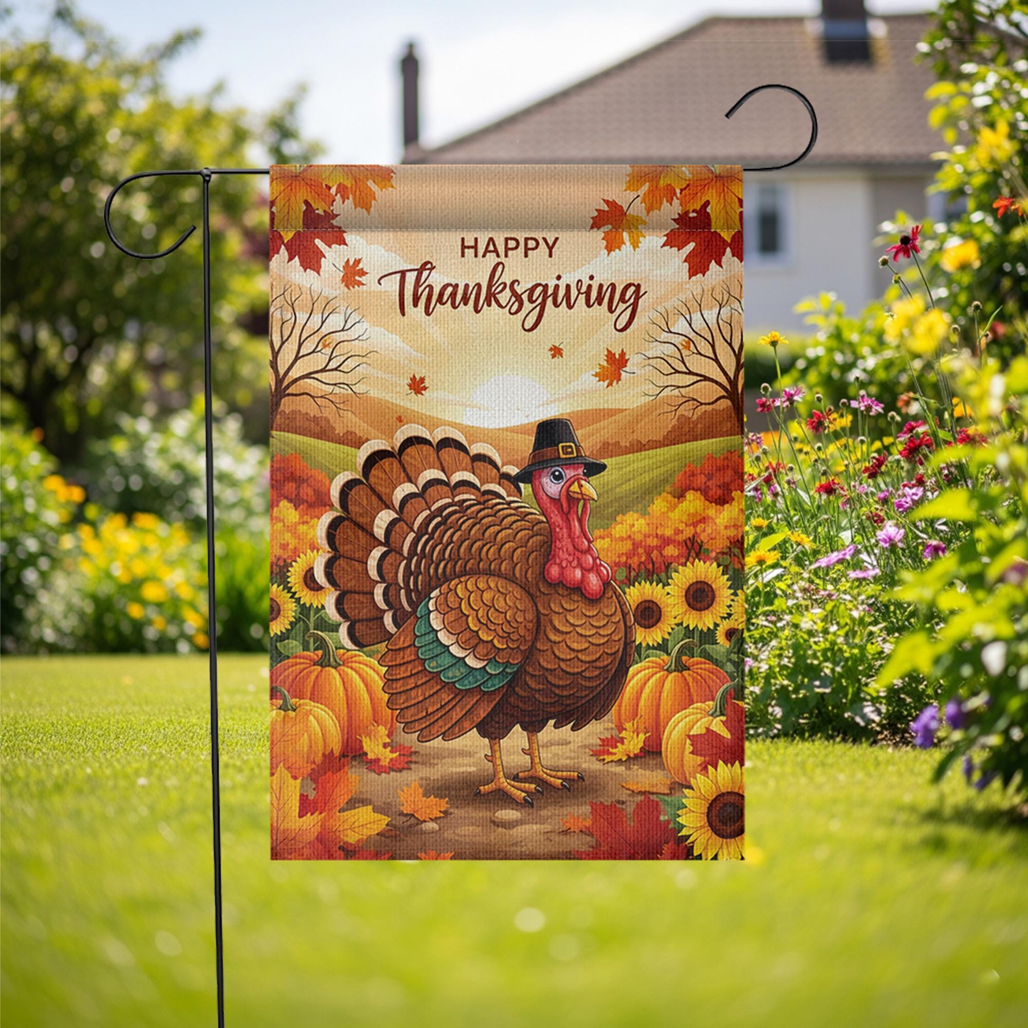 Thanksgiving Garden Flag – Fall Turkey Yard Decor, Autumn Harvest Outdoor Banner, Happy Thanksgiving Porch Decoration