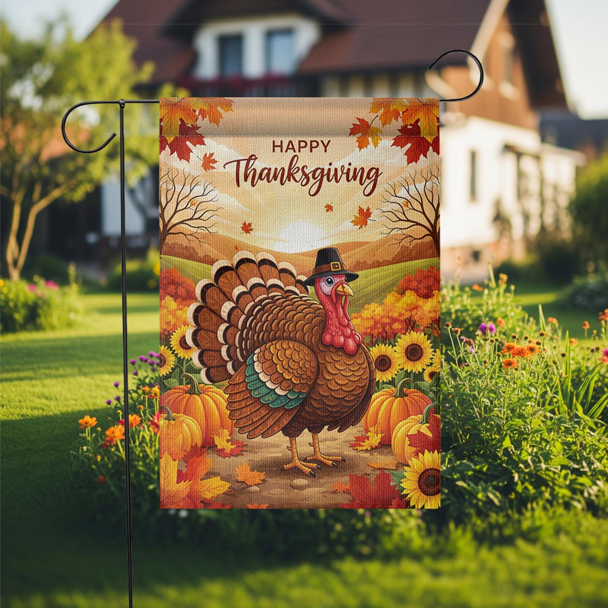 Thanksgiving Garden Flag – Fall Turkey Yard Decor, Autumn Harvest Outdoor Banner, Happy Thanksgiving Porch Decoration