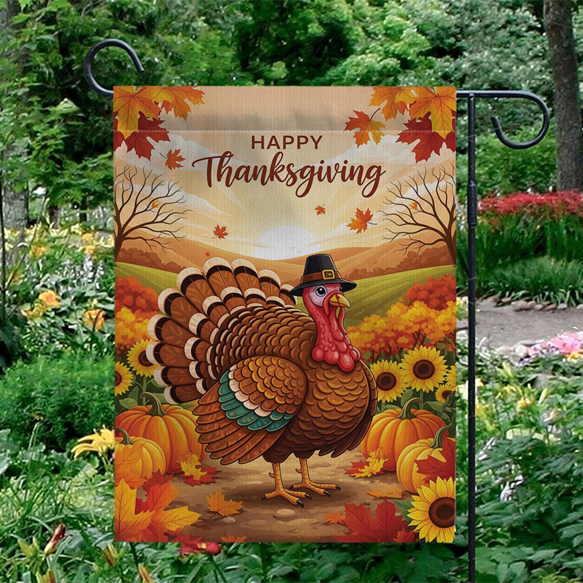Thanksgiving Garden Flag – Fall Turkey Yard Decor, Autumn Harvest Outdoor Banner, Happy Thanksgiving Porch Decoration