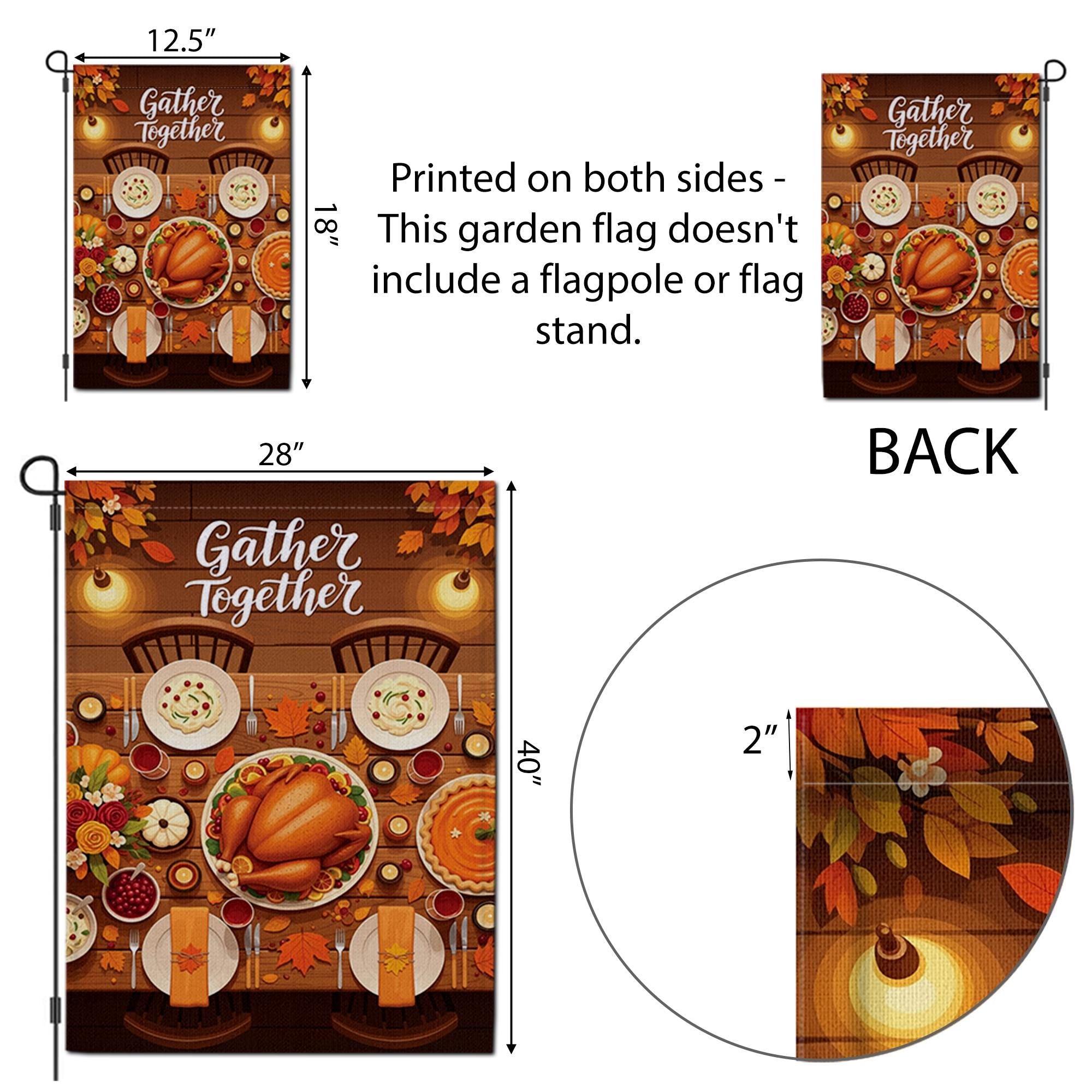Gather Together Garden Flag – Thanksgiving Dinner Table Yard Decor, Fall Harvest Outdoor Banner, Autumn Family Welcome Flag