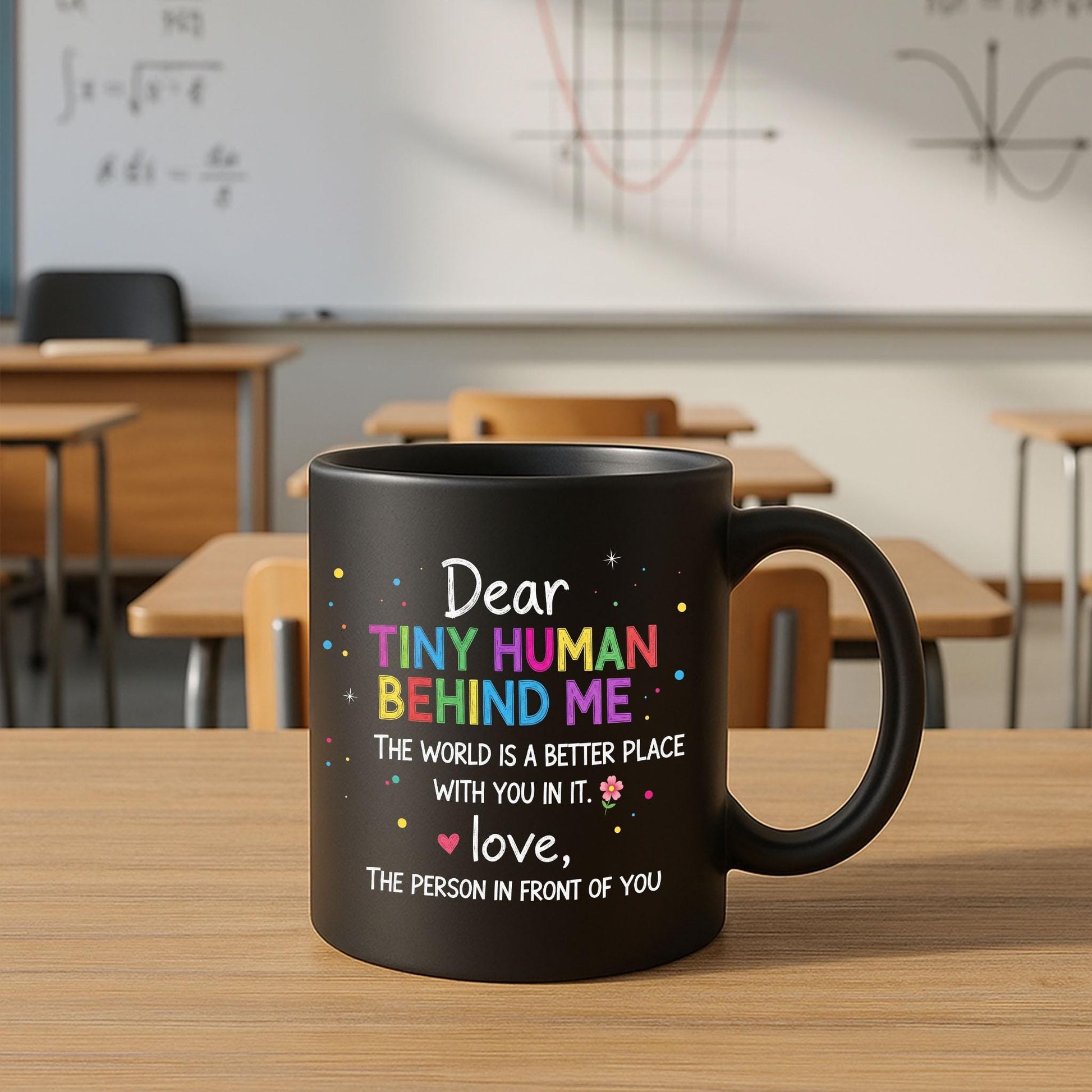 Cute Tiny Human Behind Me Mug, Teacher Appreciation Gift, Classroom Coffee Cup, Cute Student Gift, Black Motivational Teacher Mug