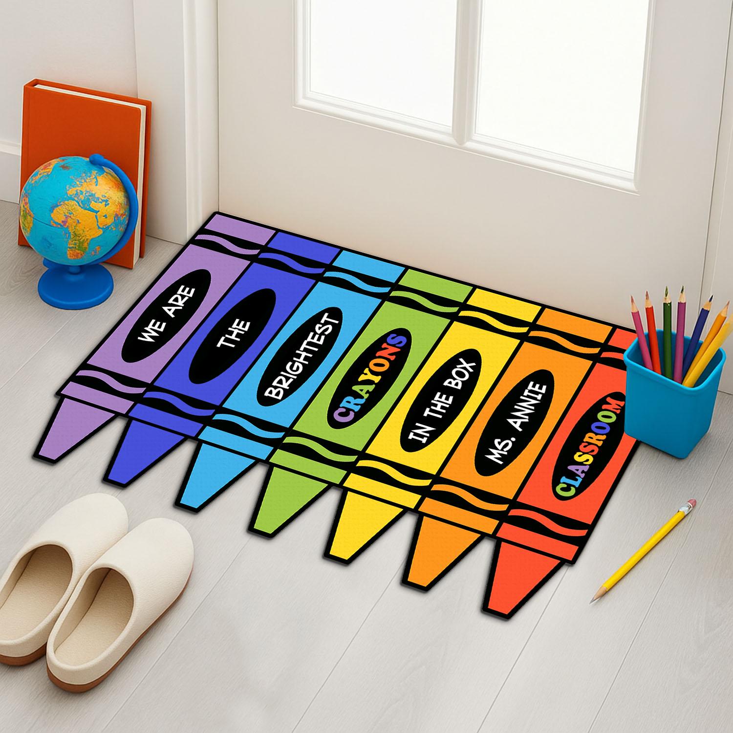 Cute Brightest Crayons Teacher Classroom Doormat, Custom School Welcome Mat, Colorful Teacher Door Decor, Personalized Crayon Mat