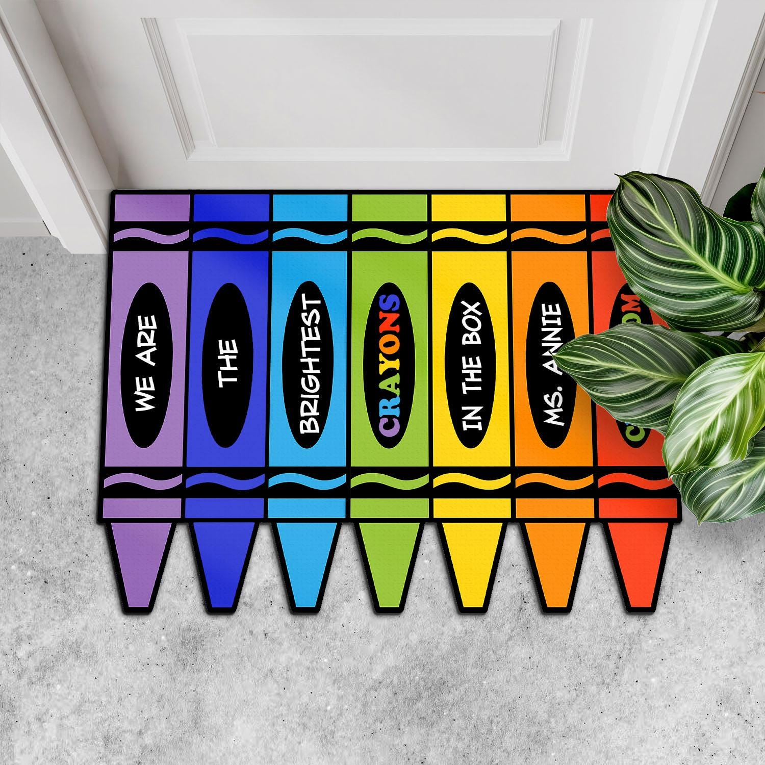 Cute Brightest Crayons Teacher Classroom Doormat, Custom School Welcome Mat, Colorful Teacher Door Decor, Personalized Crayon Mat