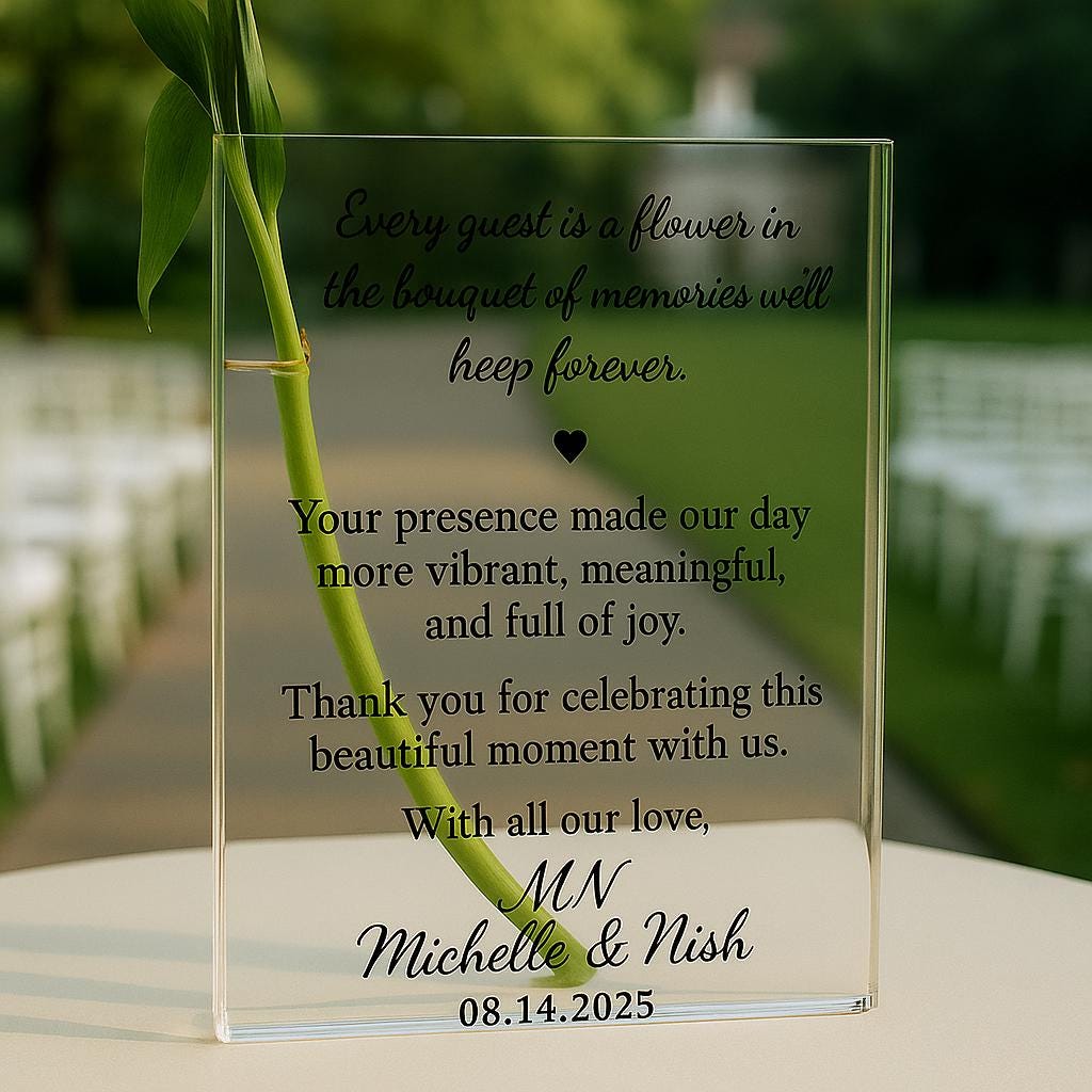 Personalized Wedding Flower Book Vase, Vase Acrylic Guest Thank You Favor, Wedding Reception Sign, Unique Custom Wedding Gift