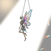 Skeleton Fairy Window Hanging - Gothic Holographic Stained Glass Look Suncatcher, Spooky Cute Halloween Fantasy Decor for Home